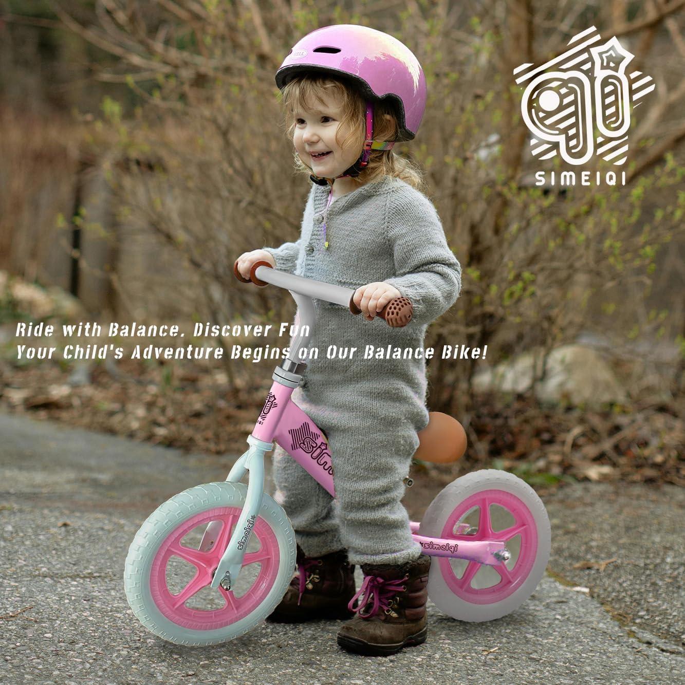 Bicicleta de Equilibrio SIMEIQI 12" Rosa Ajustable para Niños