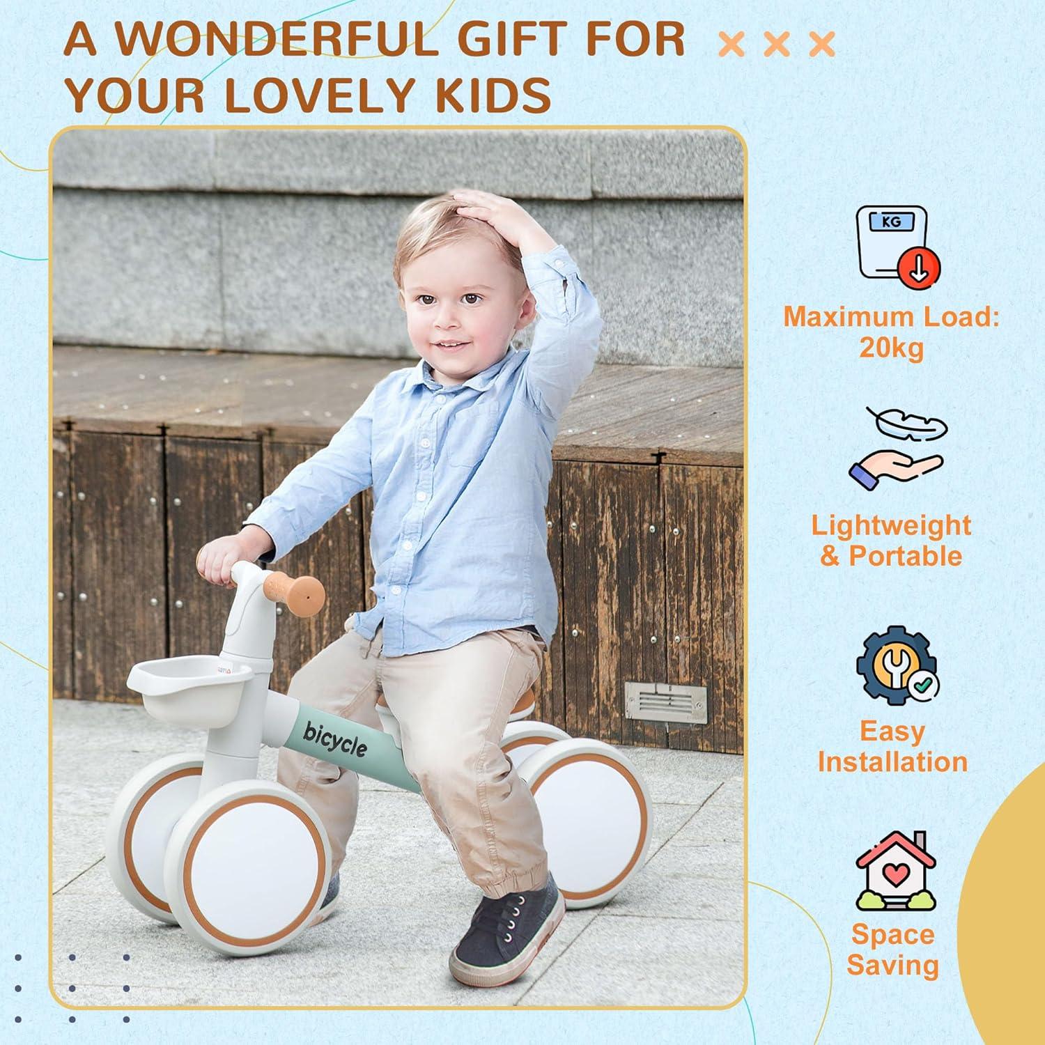 Bicicleta de Equilibrio Qaba Verde para Niños 1-3 Años