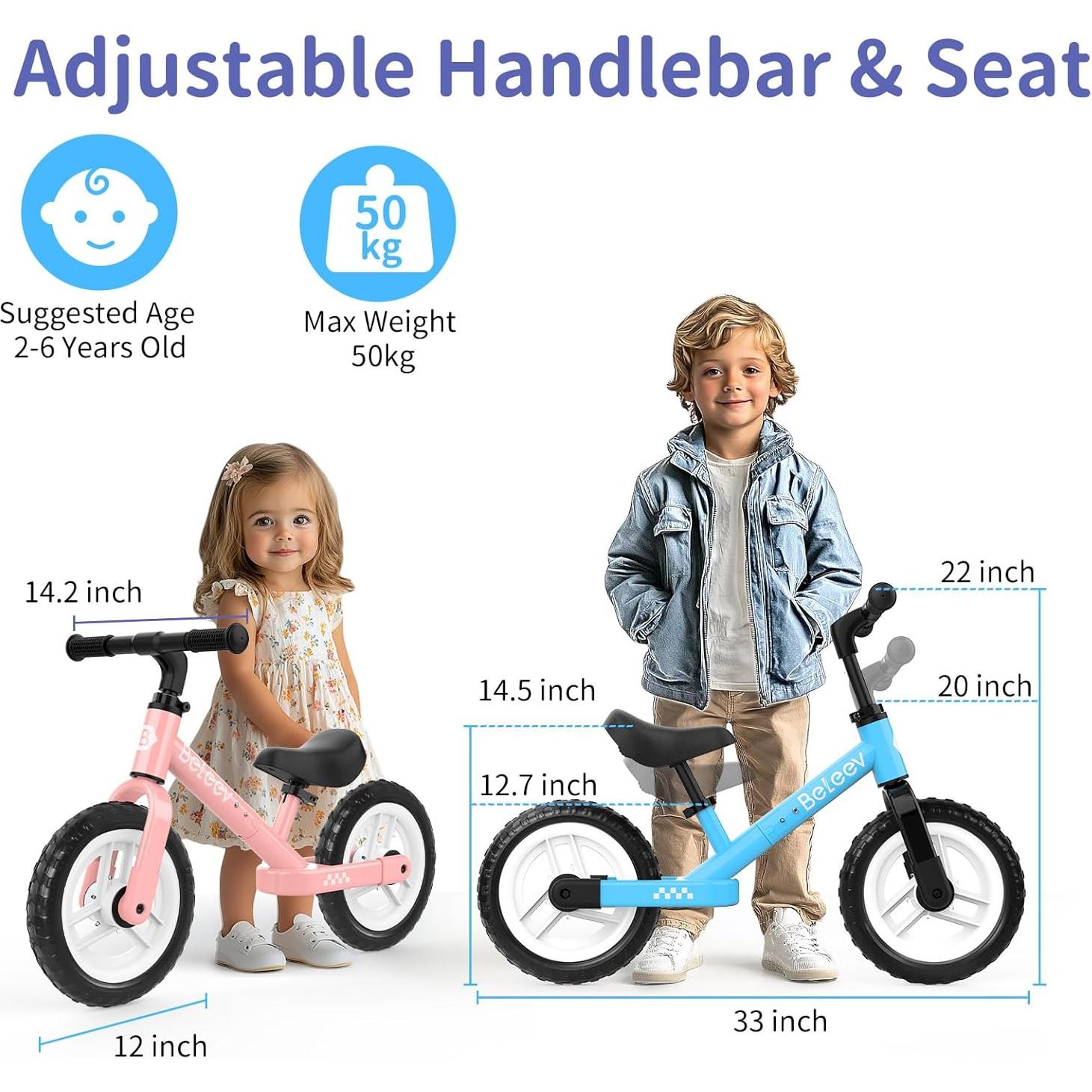 Bicicleta de Equilibrio BELEEV C3 para Niños 2-6 Años 12"