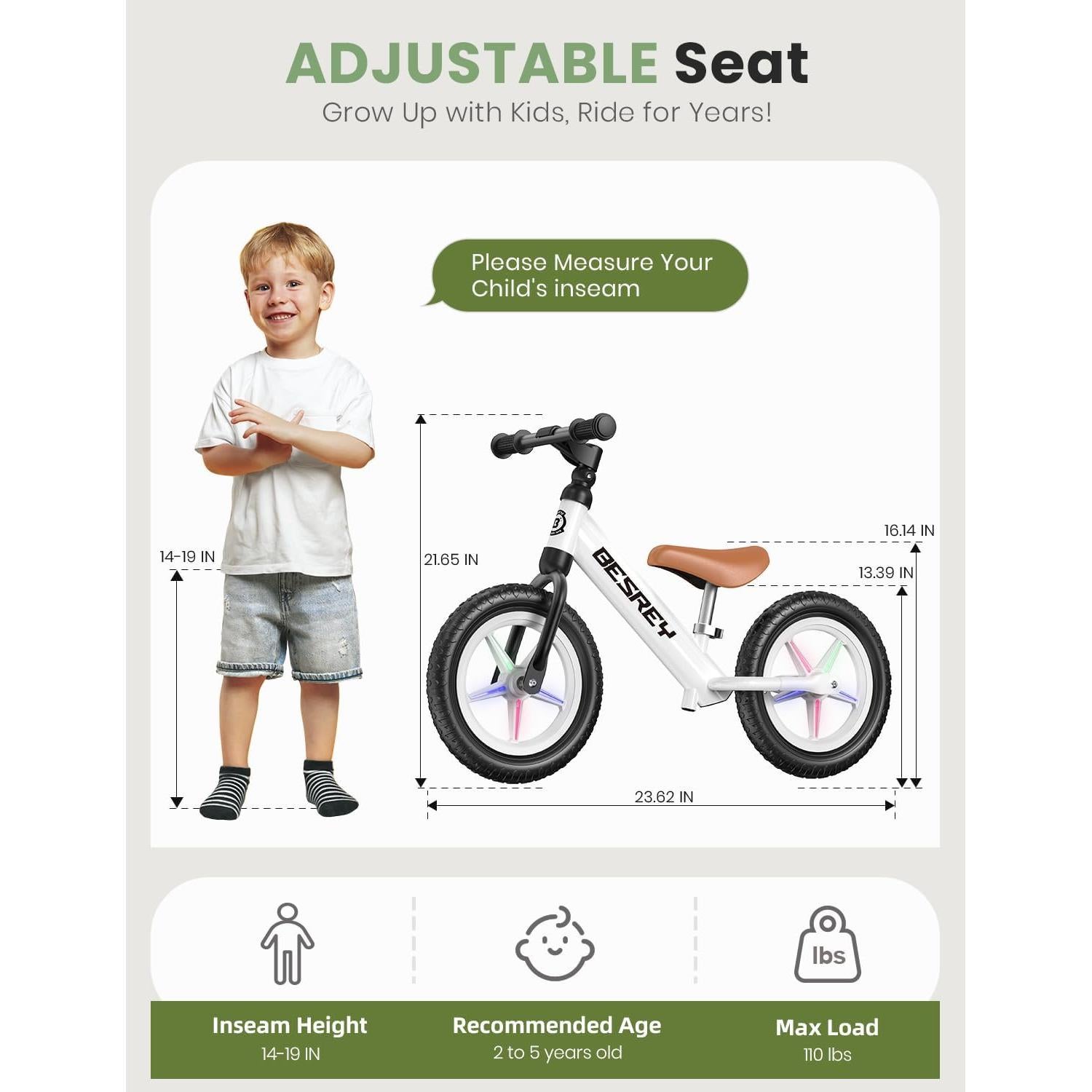 Bicicleta de Equilibrio besrey para Niños 2-5 Años, Ruedas 30 cm