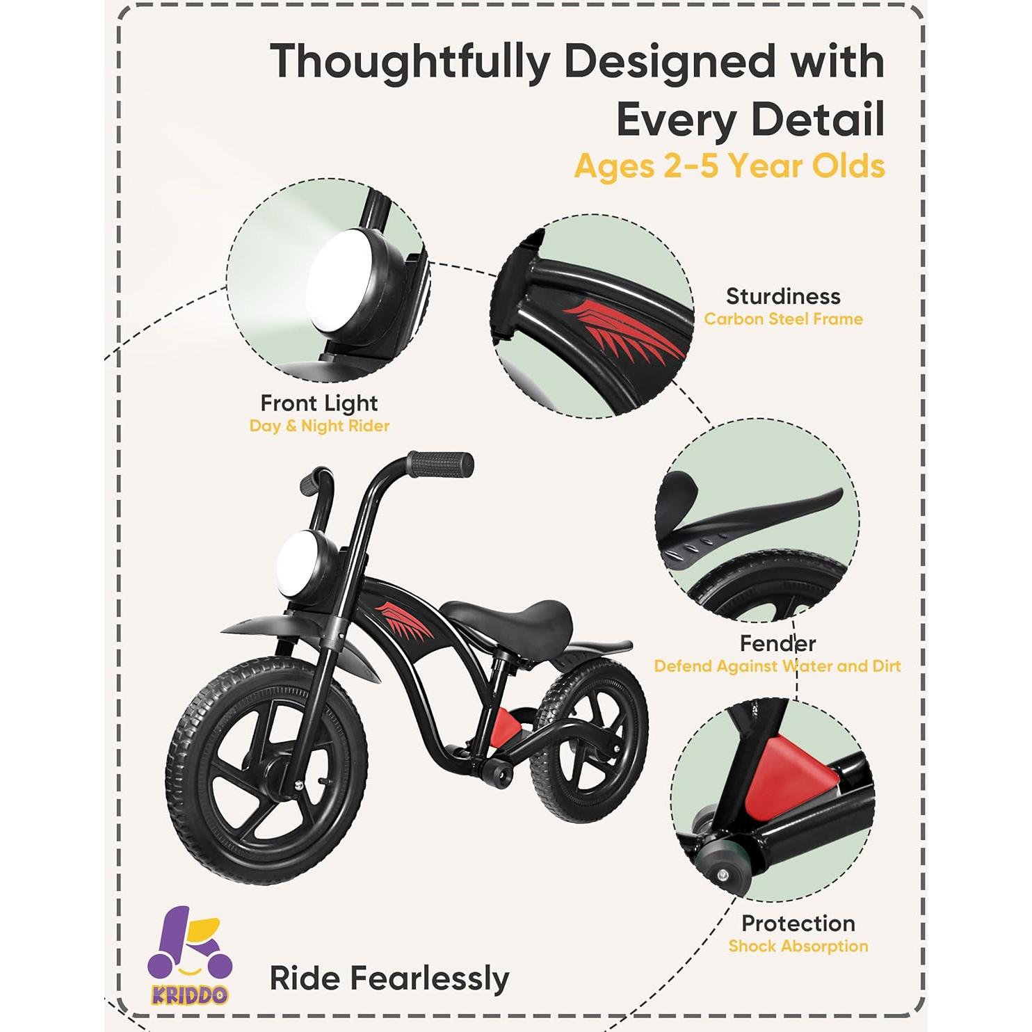 Bicicleta de Equilibrio KRIDDO para Niños 2-5 Años con Luz