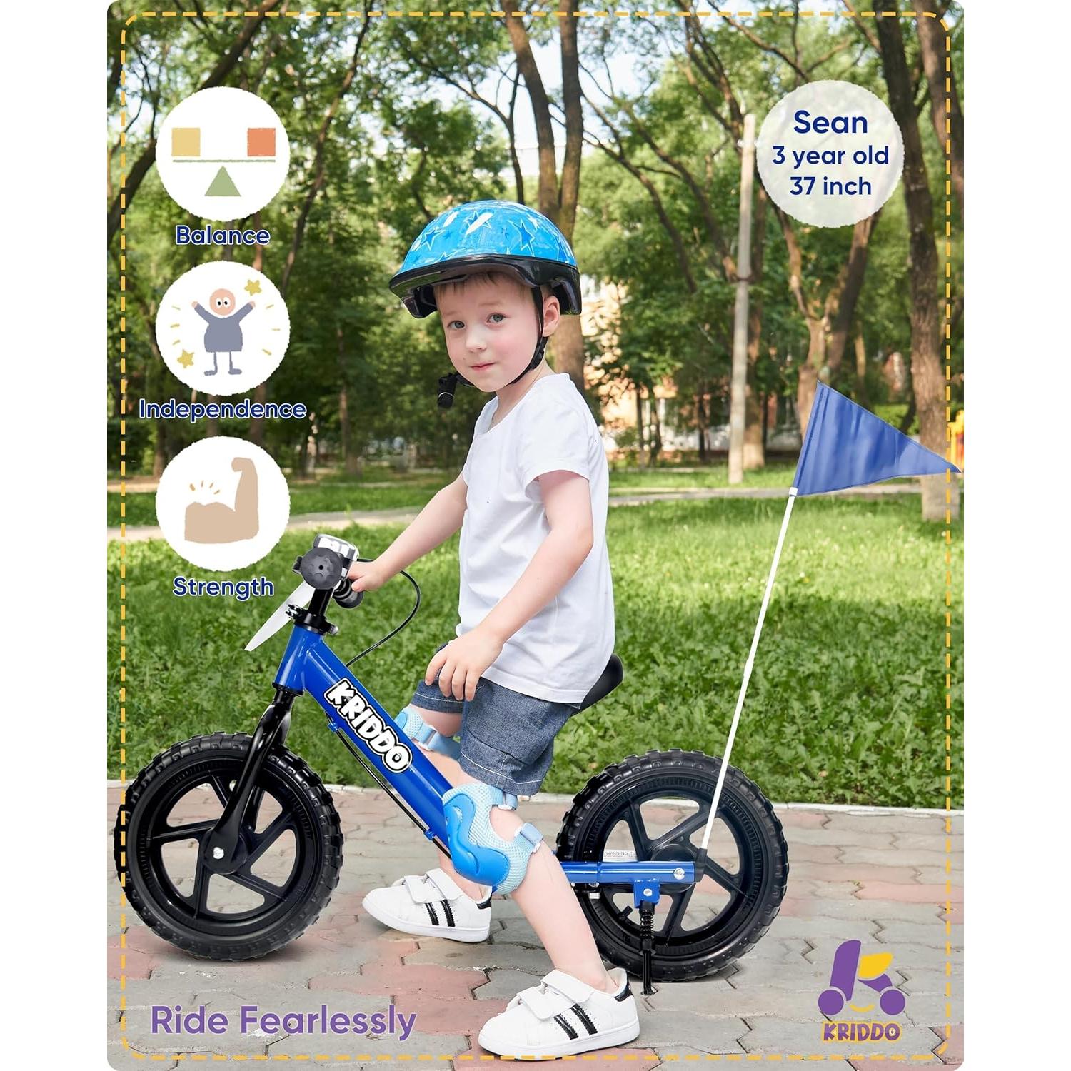 Bicicleta de Equilibrio KRIDDO Azul 12" para Niños 2-5 Años