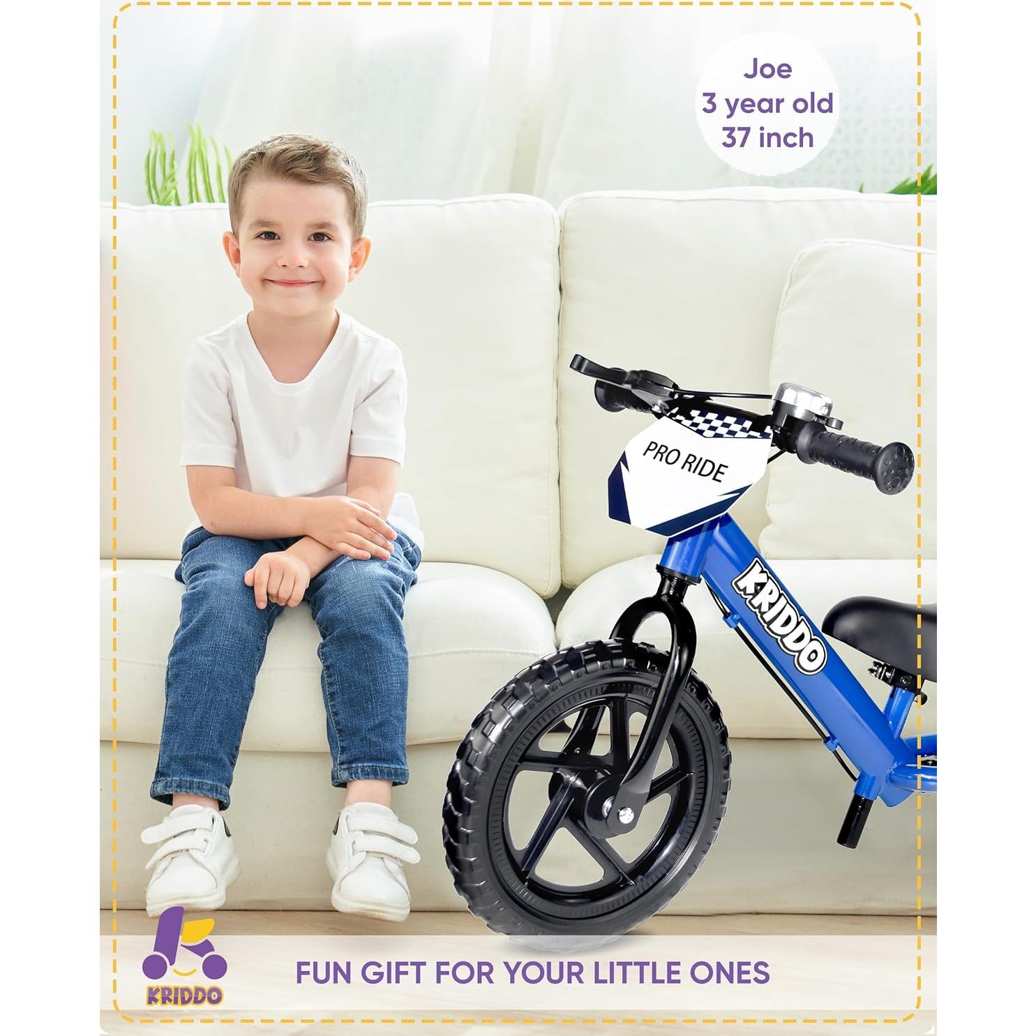 Bicicleta de Equilibrio KRIDDO Azul 12" para Niños 2-5 Años