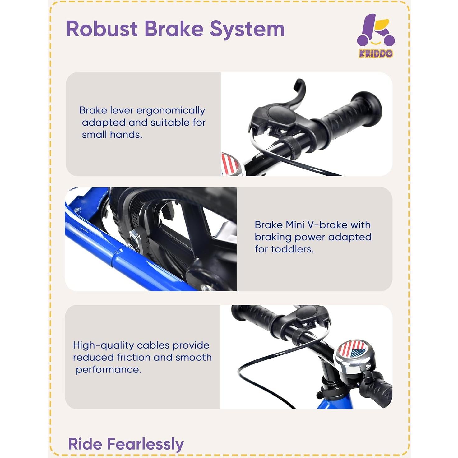 Bicicleta de Equilibrio KRIDDO Azul 12" para Niños 2-5 Años