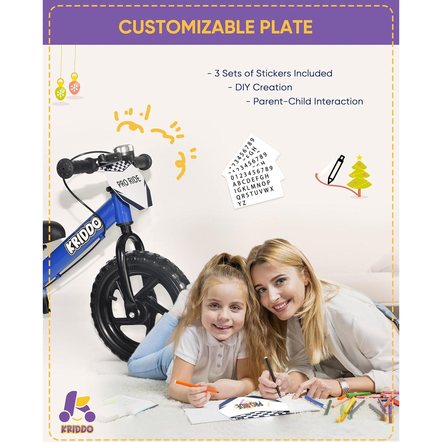 Bicicleta de Equilibrio KRIDDO Azul 12" para Niños 2-5 Años