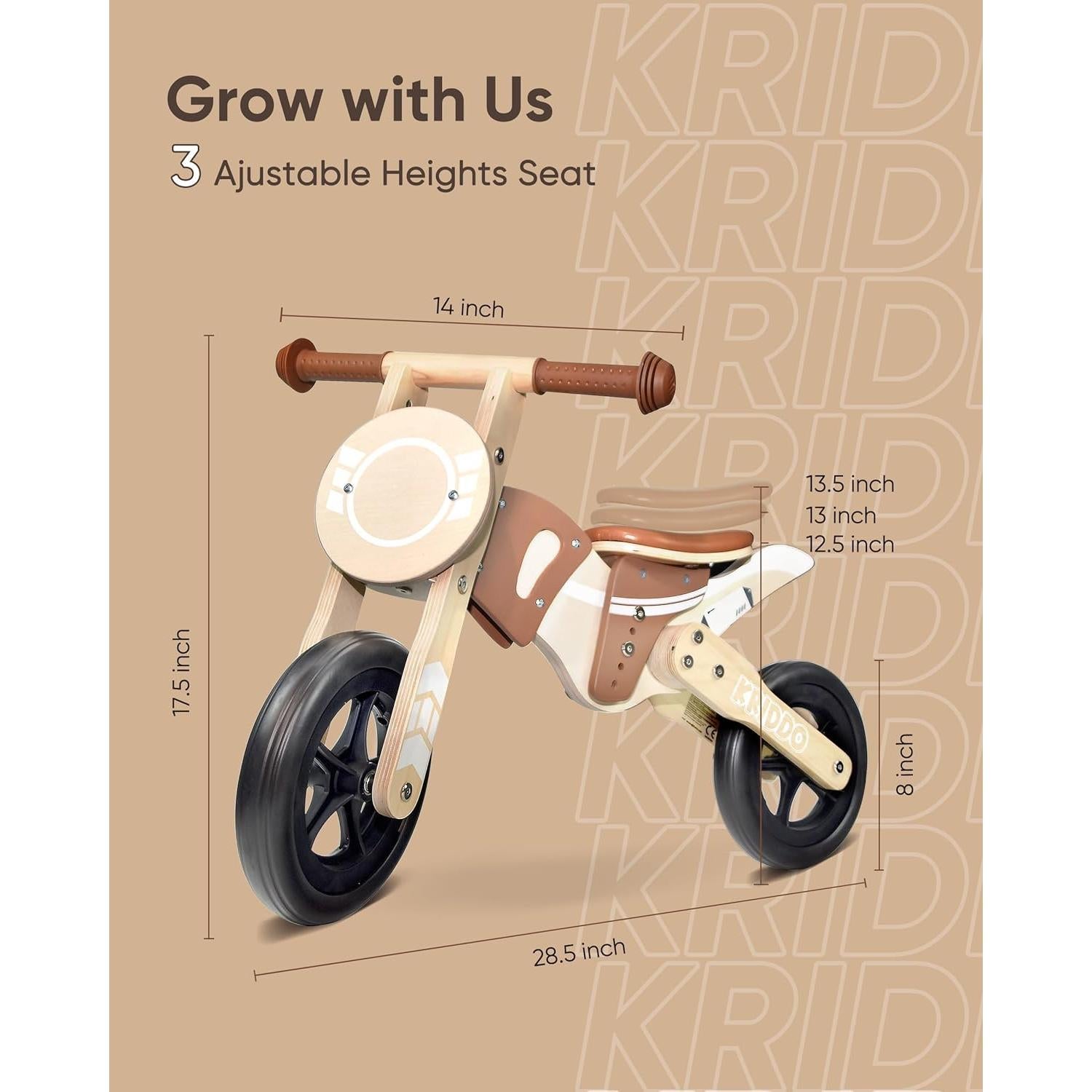 Bicicleta de Equilibrio KRIDDO para Niños 2-4 Años Madera