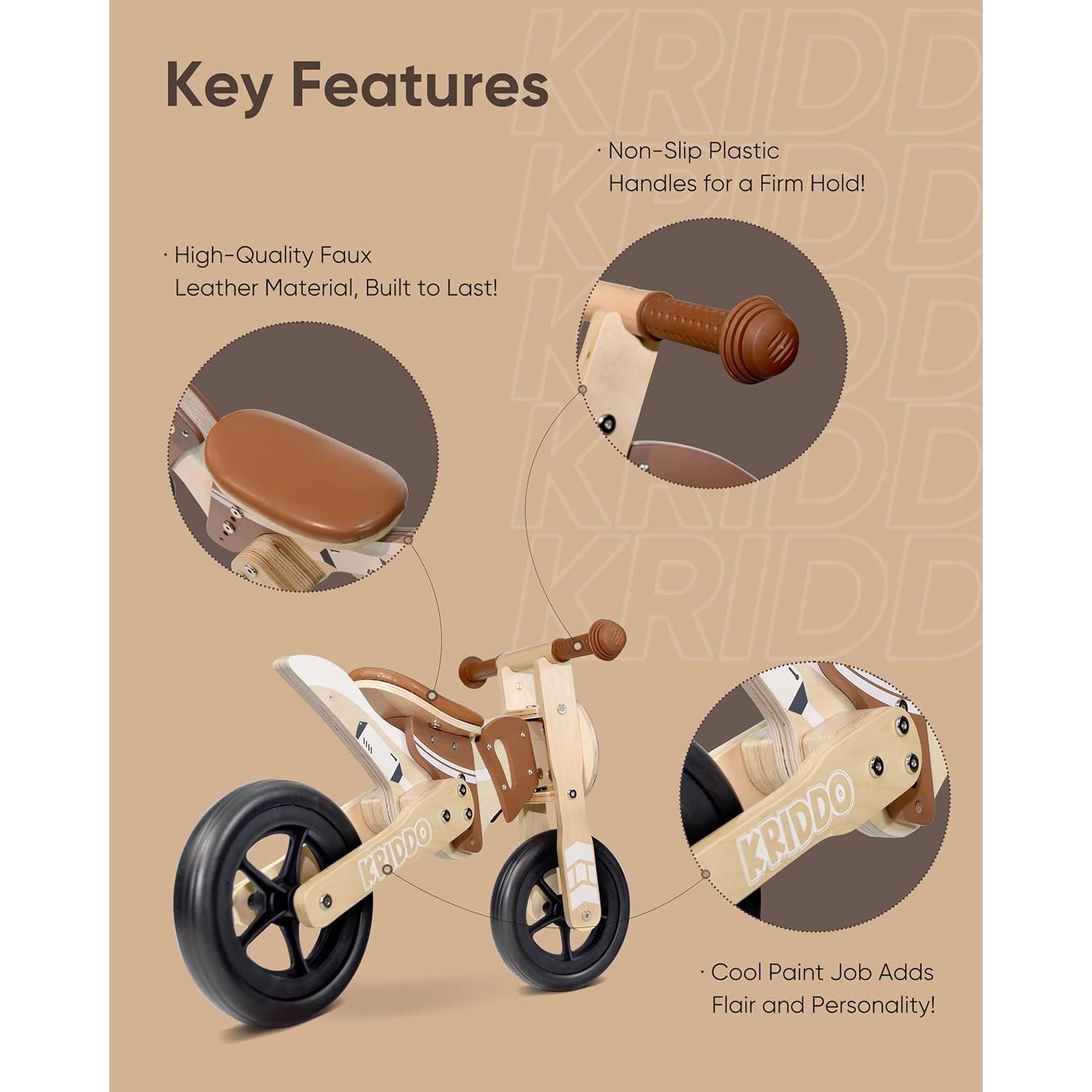 Bicicleta de Equilibrio KRIDDO para Niños 2-4 Años Madera