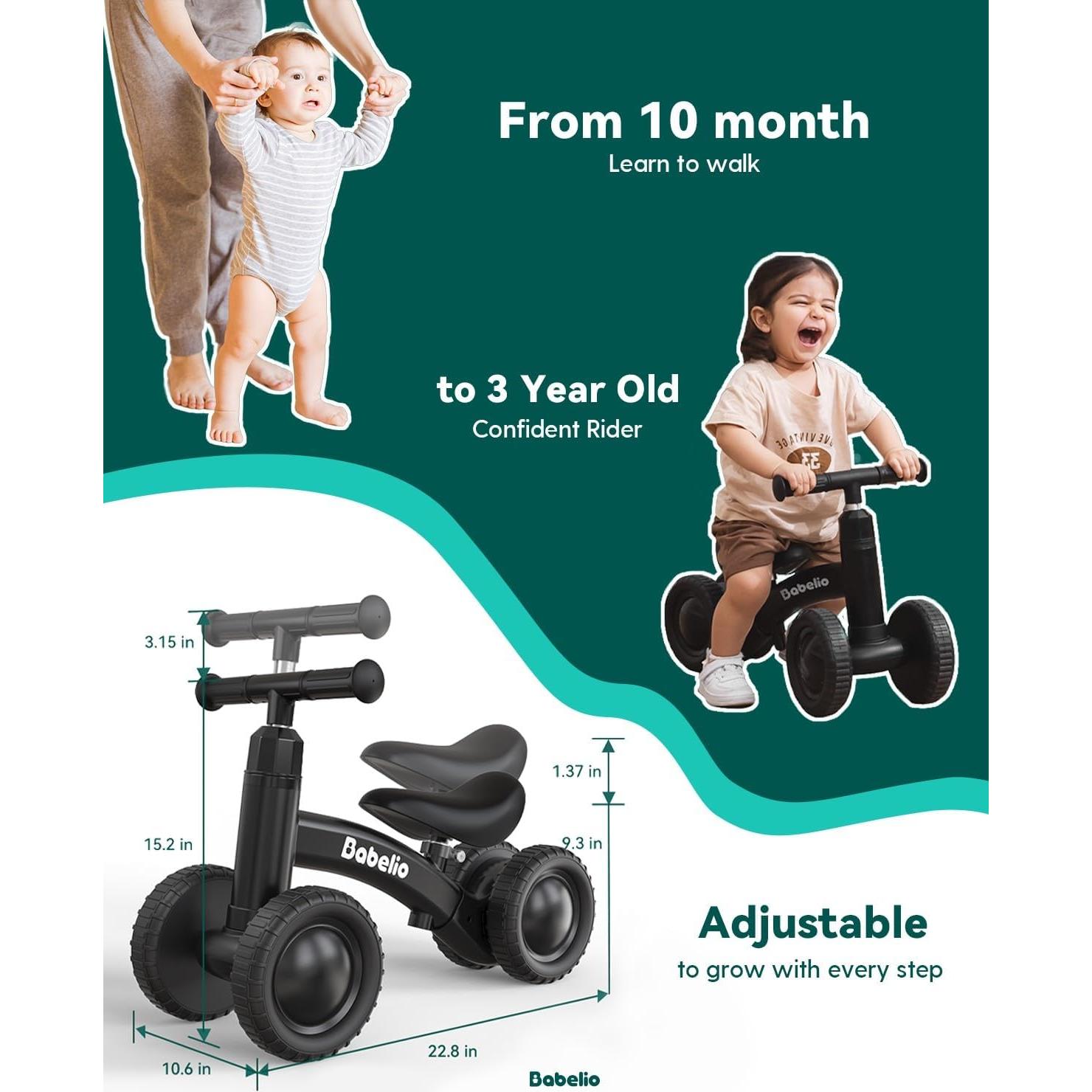 Bicicleta de Equilibrio BABELIO BS01 para Bebés 10-36 Meses - Negro