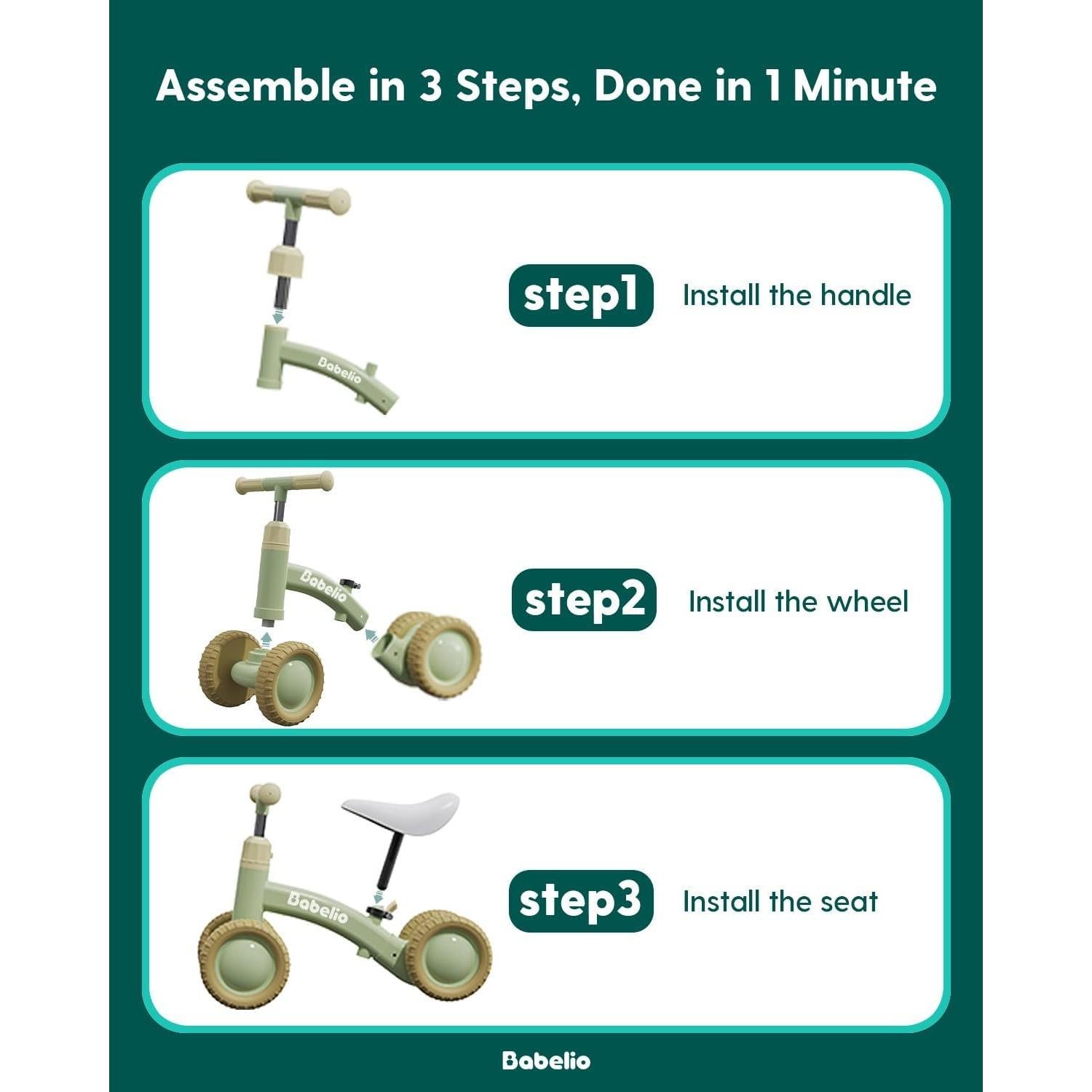 Bicicleta de Equilibrio BABELIO BS01 para Bebés 10-36 Meses - Negro