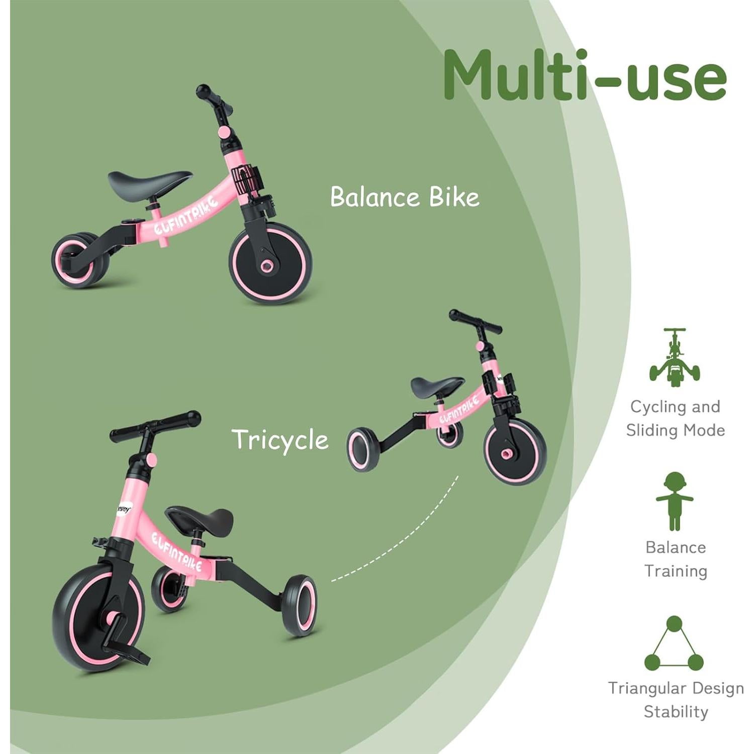 Bicicleta 5 en 1 besrey BR-C727 para niños 1-4 años Rosa