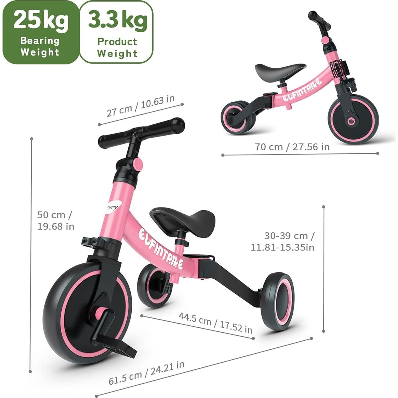Bicicleta 5 en 1 besrey BR-C727 para niños 1-4 años Rosa