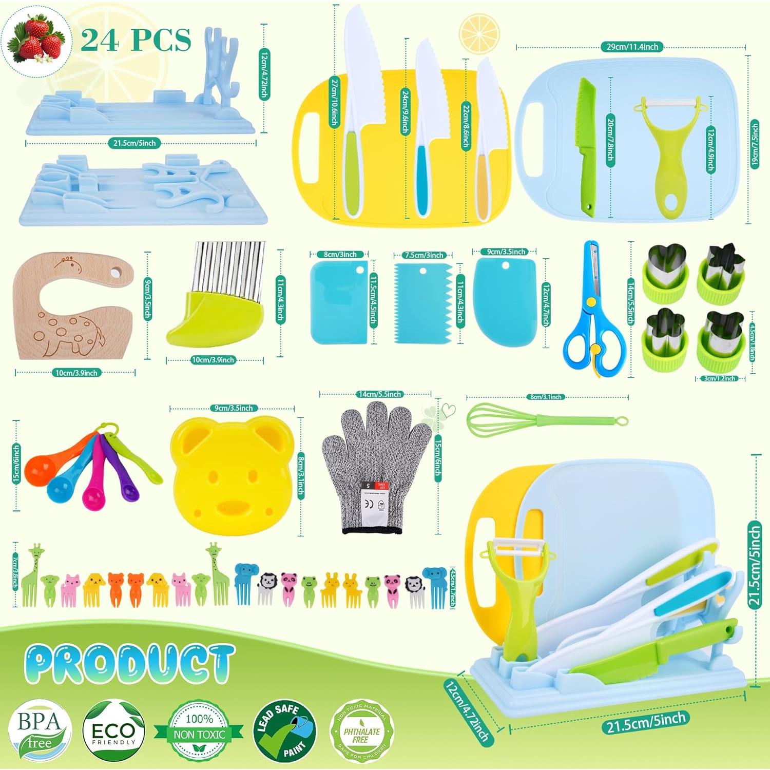 Set de Cocina Montessori FCSONU 24 Pcs para Niños con Cuchillos