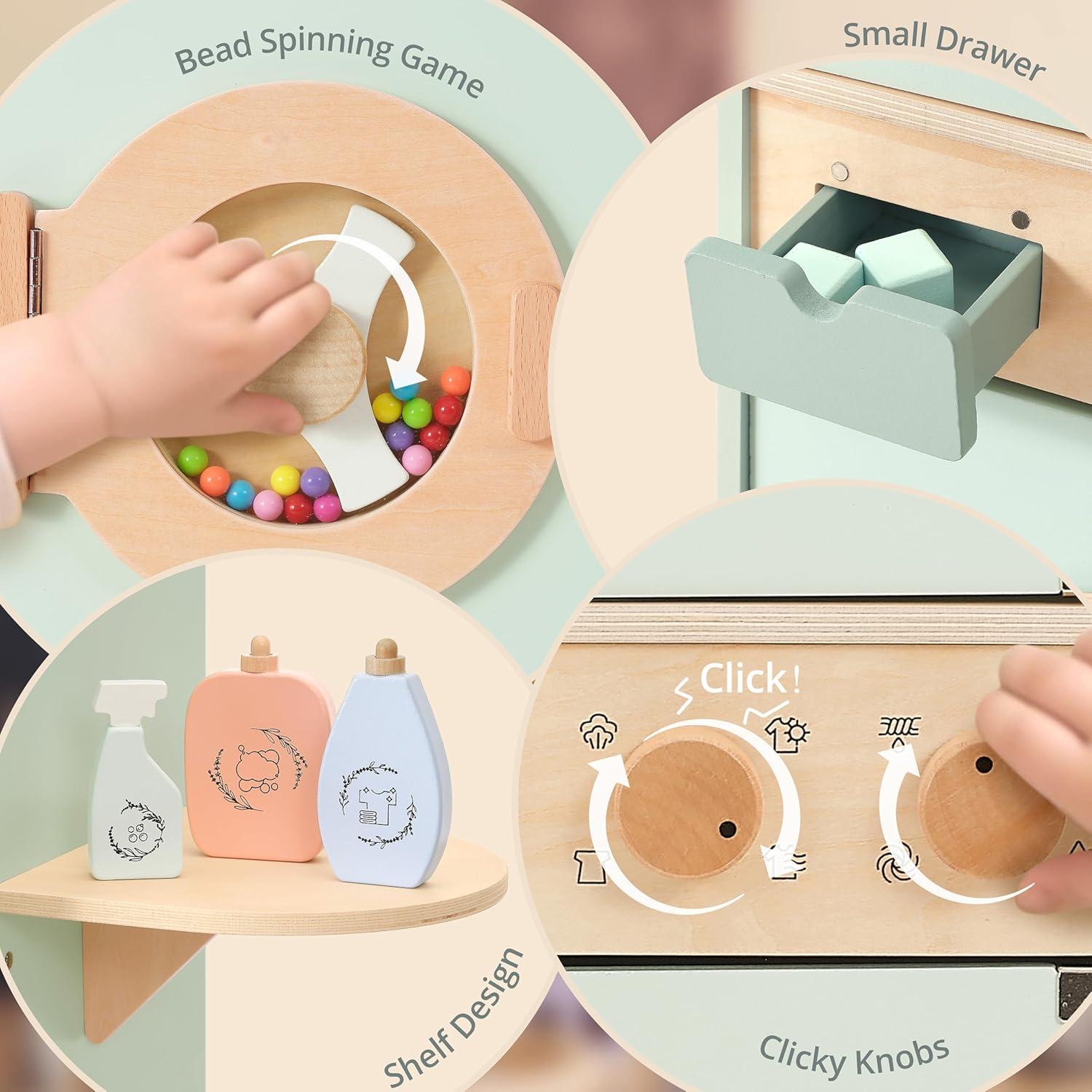 Juego de Lavadora y Secadora de Madera Pillowhale 2 en 1