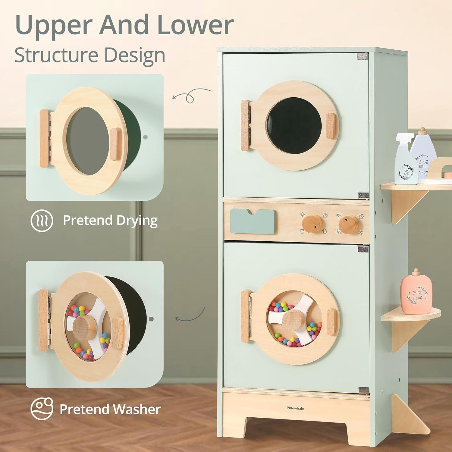 Juego de Lavadora y Secadora de Madera Pillowhale 2 en 1