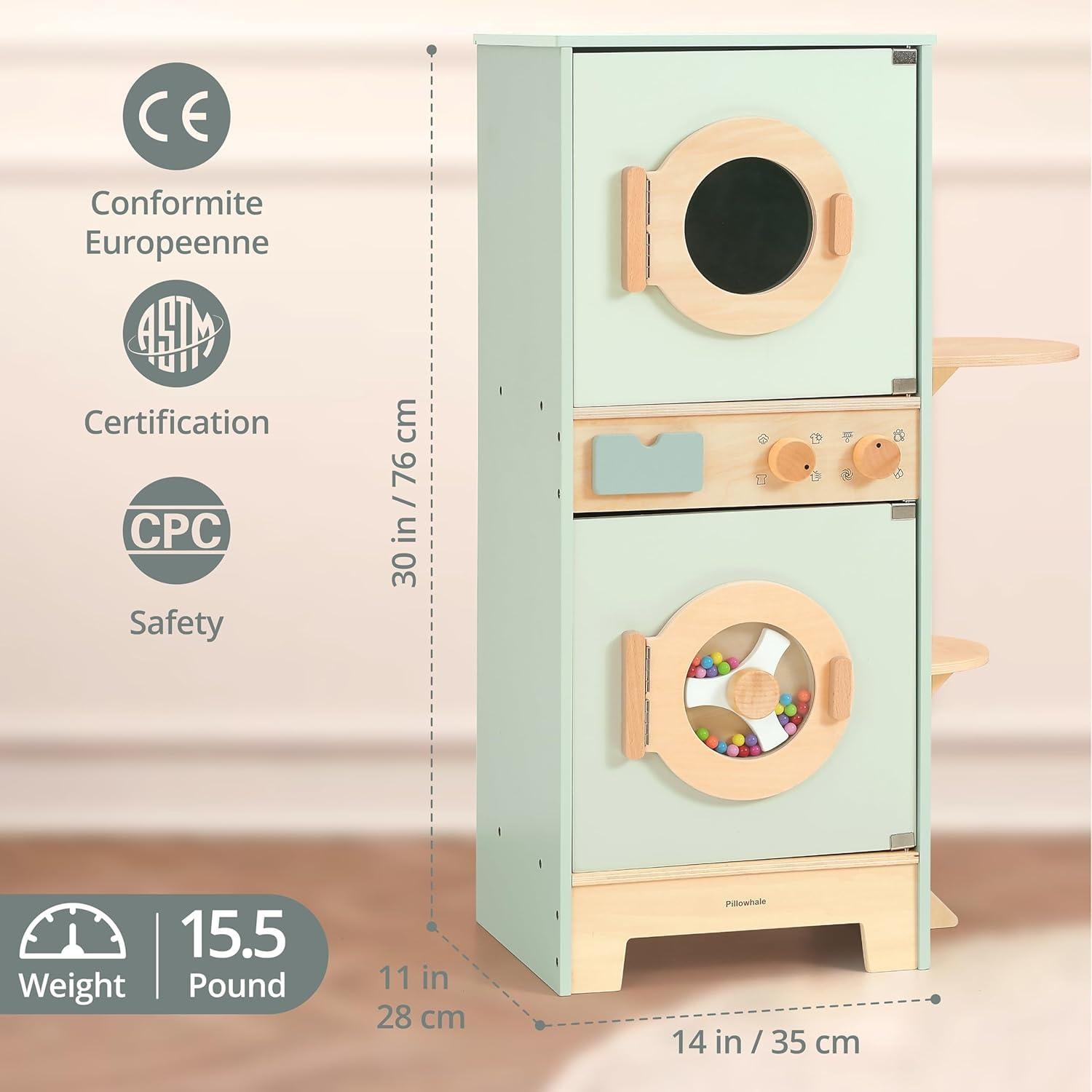 Juego de Lavadora y Secadora de Madera Pillowhale 2 en 1