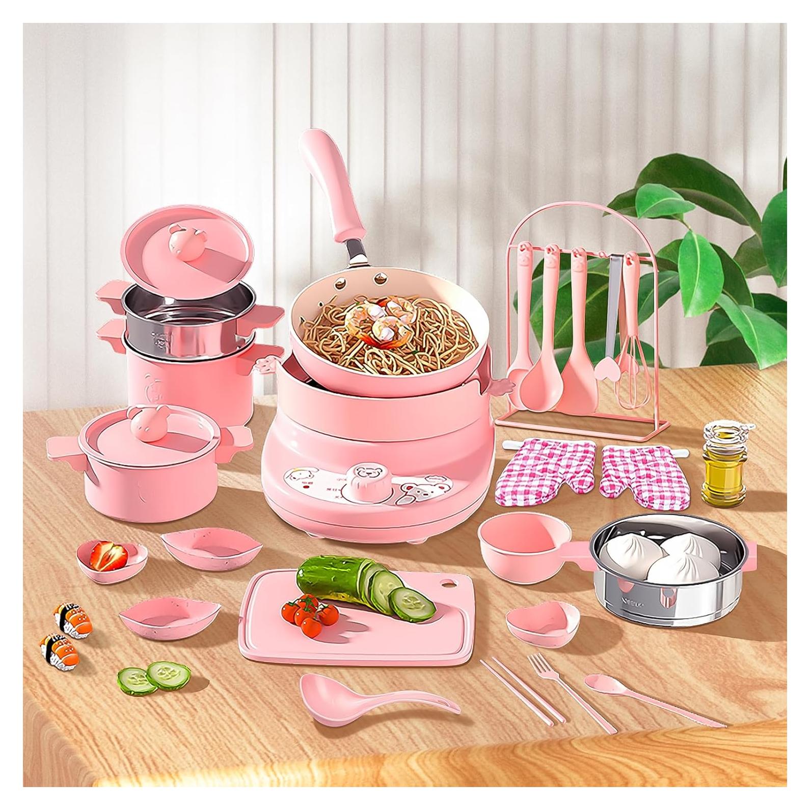 Conjunto de Cocina Montessori Cicicooie Rosa 14 Piezas para Niños