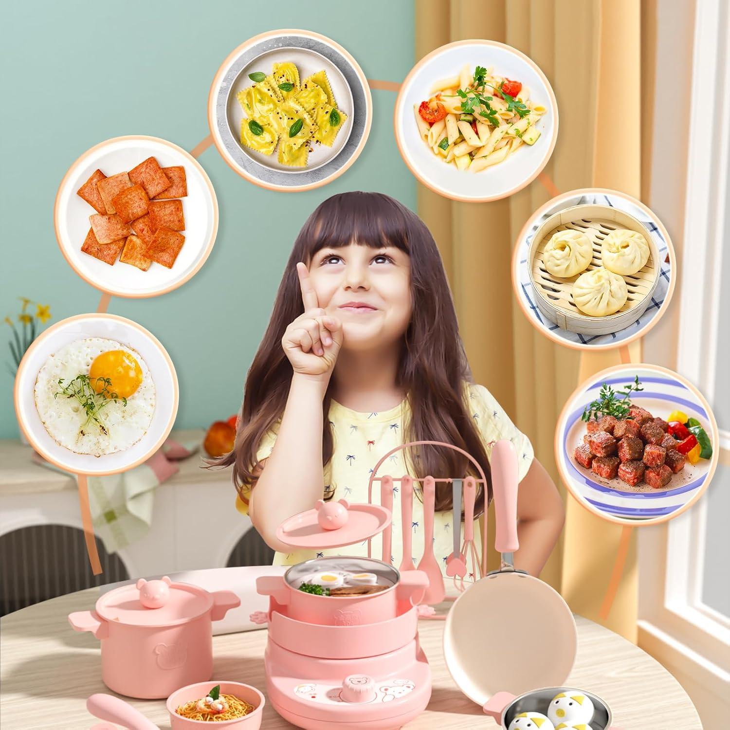 Conjunto de Cocina Montessori Cicicooie Rosa 14 Piezas para Niños