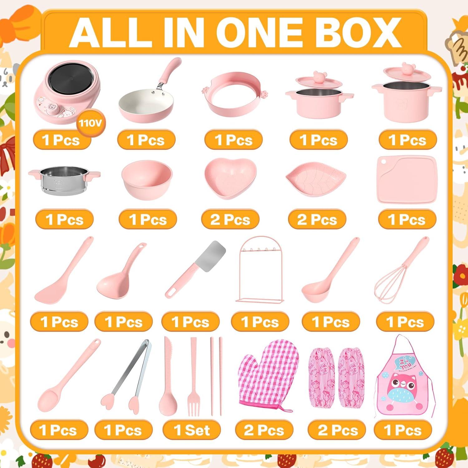 Conjunto de Cocina Montessori Cicicooie Rosa 14 Piezas para Niños