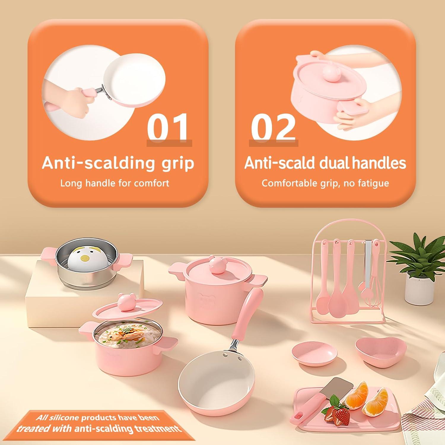 Conjunto de Cocina Montessori Cicicooie Rosa 14 Piezas para Niños