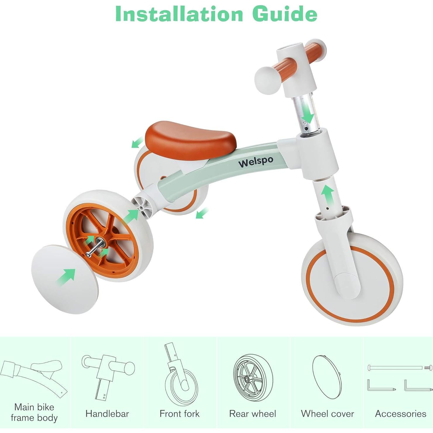 Bicicleta de Equilibrio Welspo para Bebés 12-24 Meses Naranja