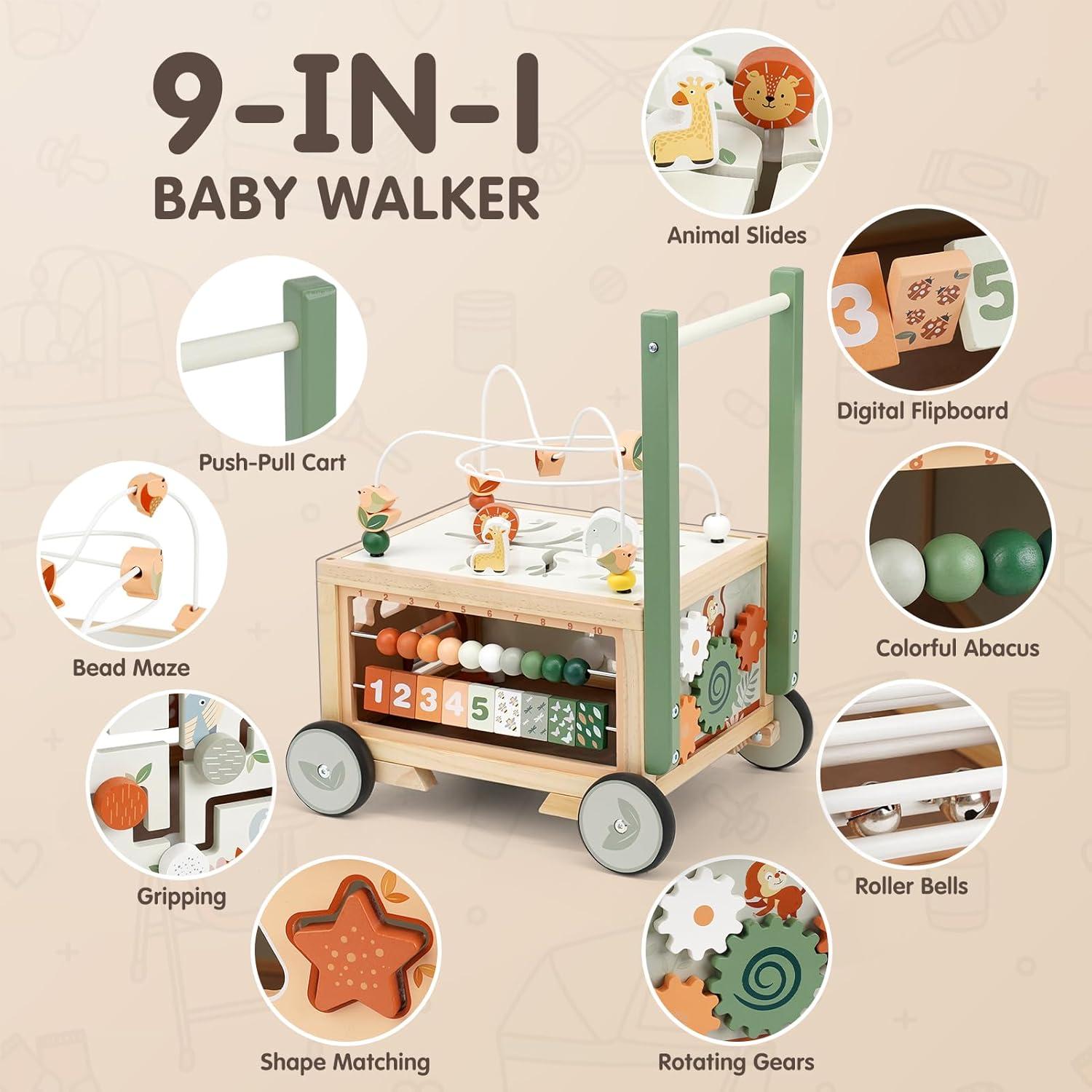 Andador de Madera Joyreal 9 en 1 con Cubo de Actividades