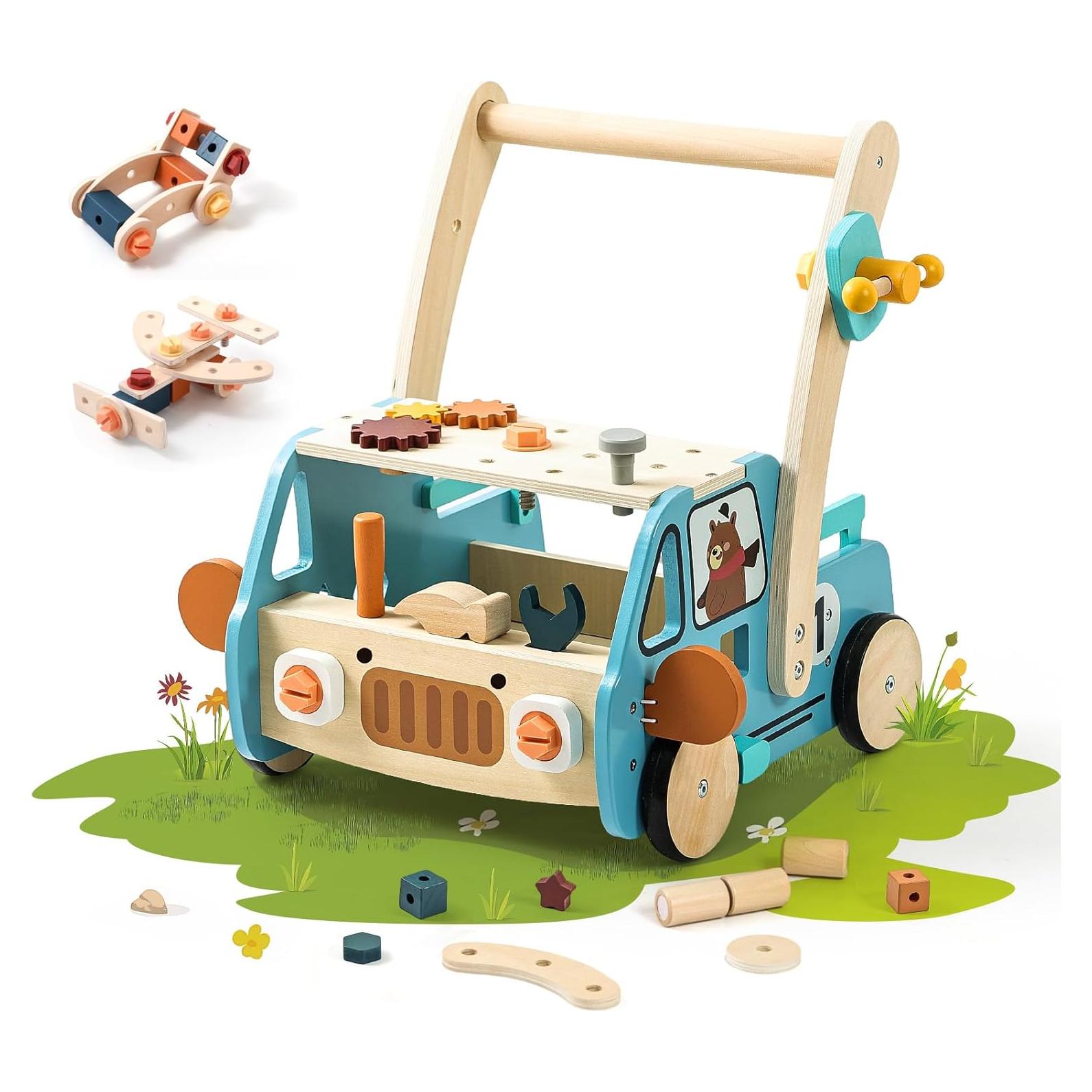 Andador de Madera OESSUF 2-en-1 con 40 Juguetes para Bebés