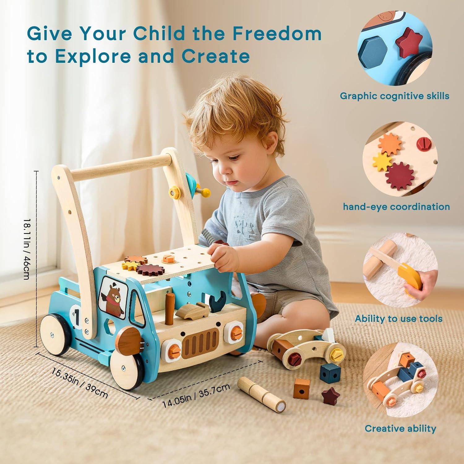 Andador de Madera OESSUF 2-en-1 con 40 Juguetes para Bebés