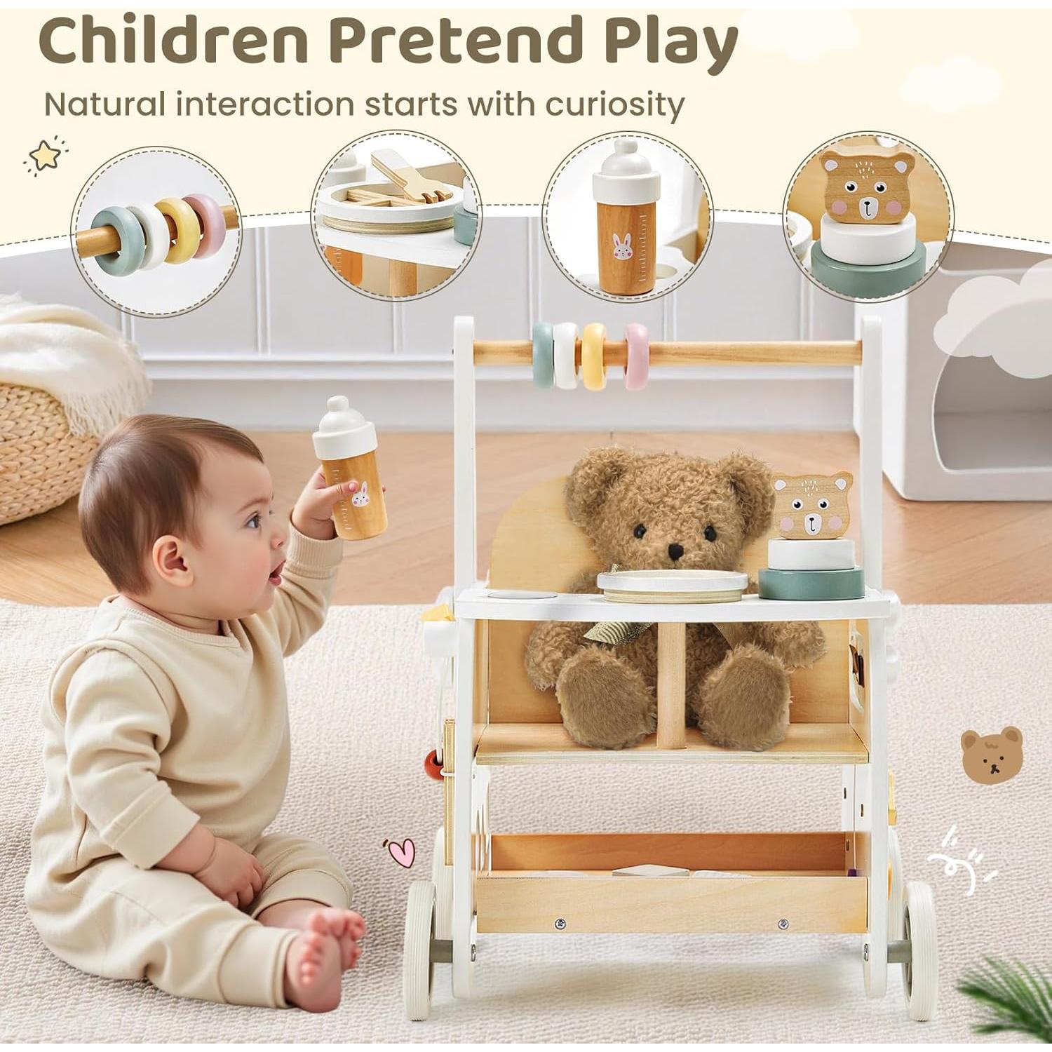 Andador de Madera Labebe para Bebés 18M+ con Actividades