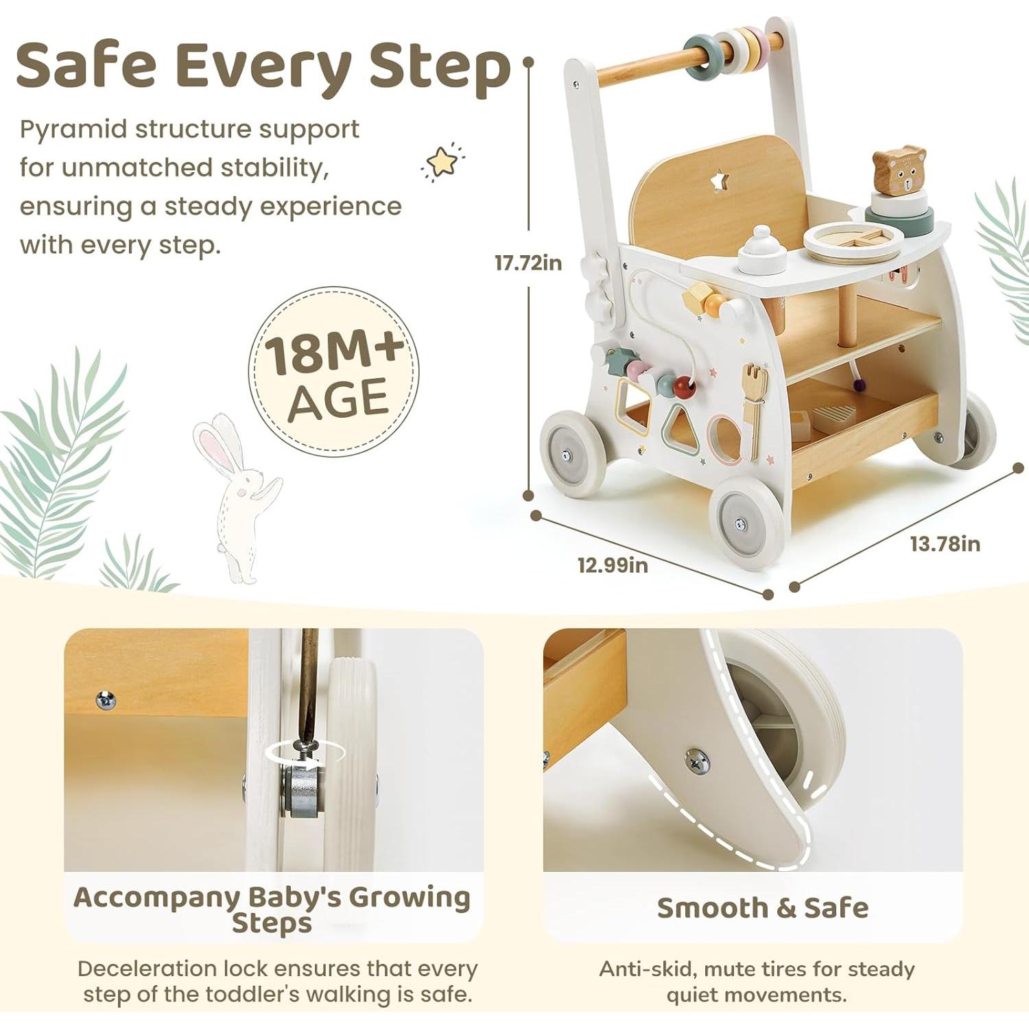 Andador de Madera Labebe para Bebés 18M+ con Actividades