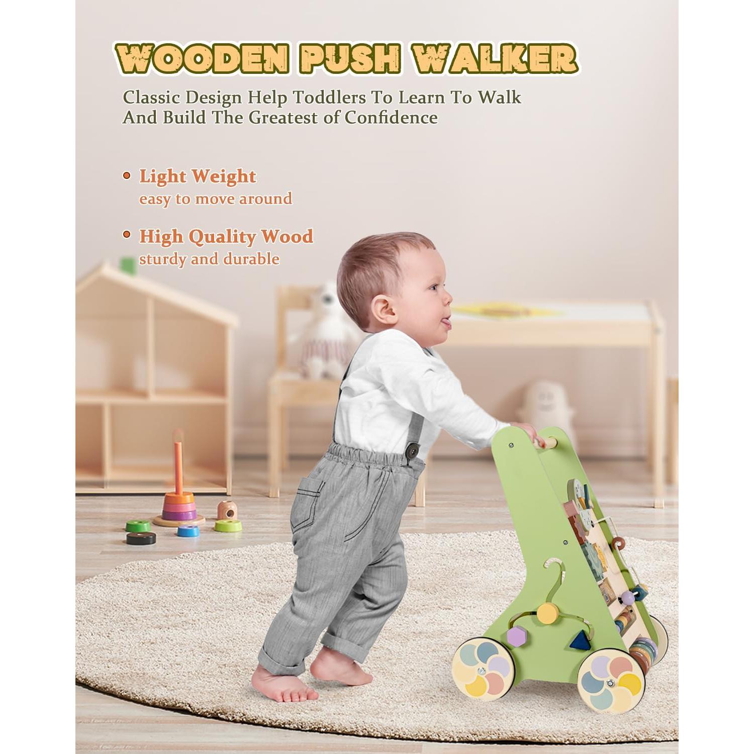 Andador de Madera LOL-FUN Verde para Bebé 6-12 Meses