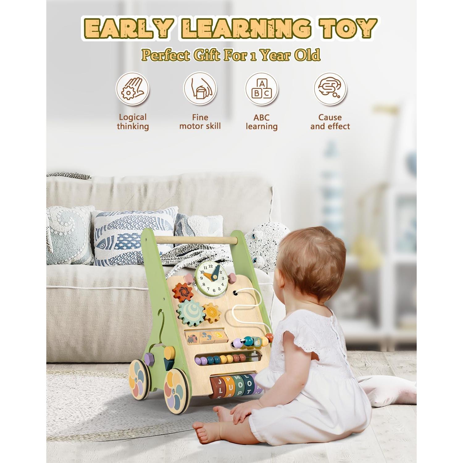 Andador de Madera LOL-FUN Verde para Bebé 6-12 Meses