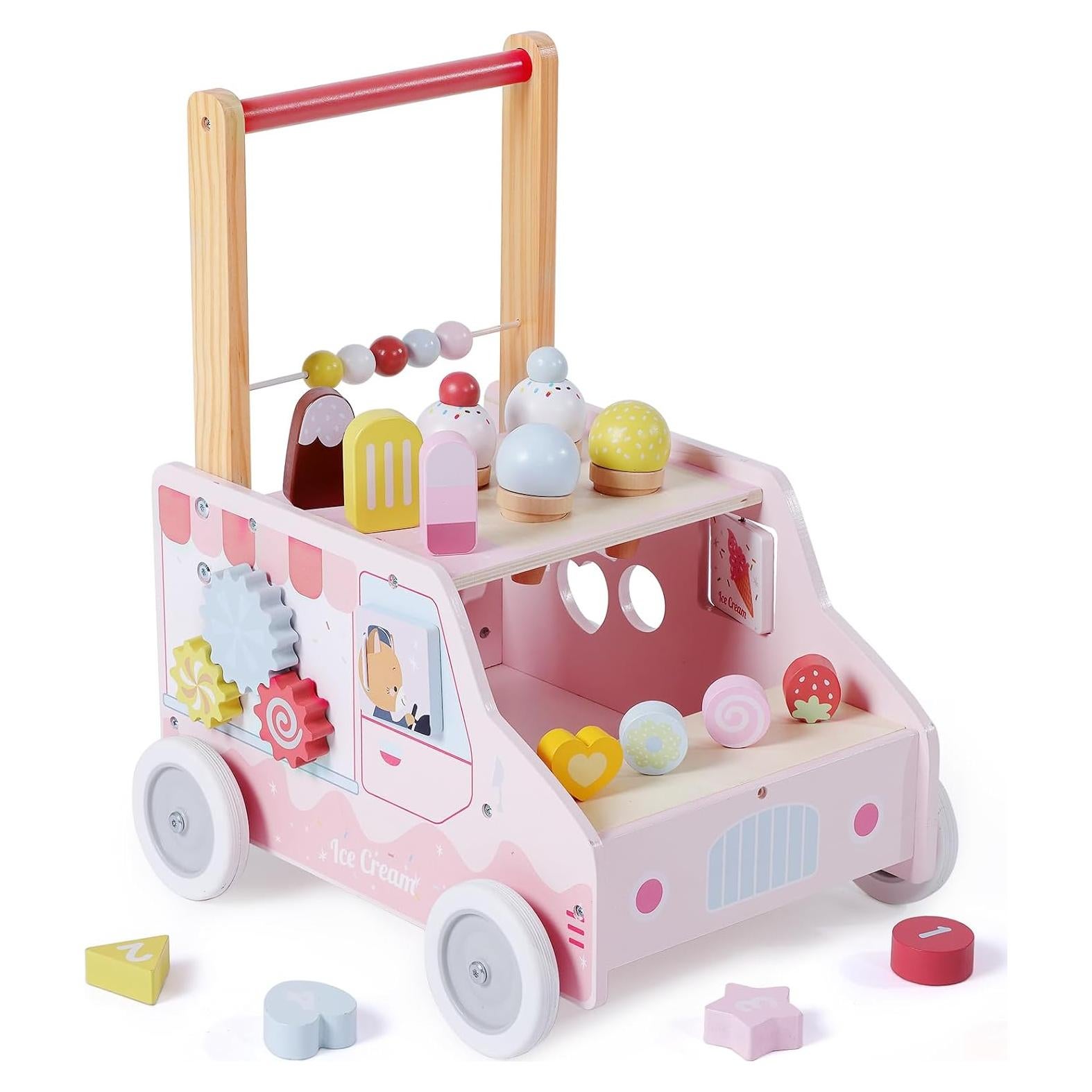 Andador de Madera labebe para Bebés 12M+ con Actividades Rosa