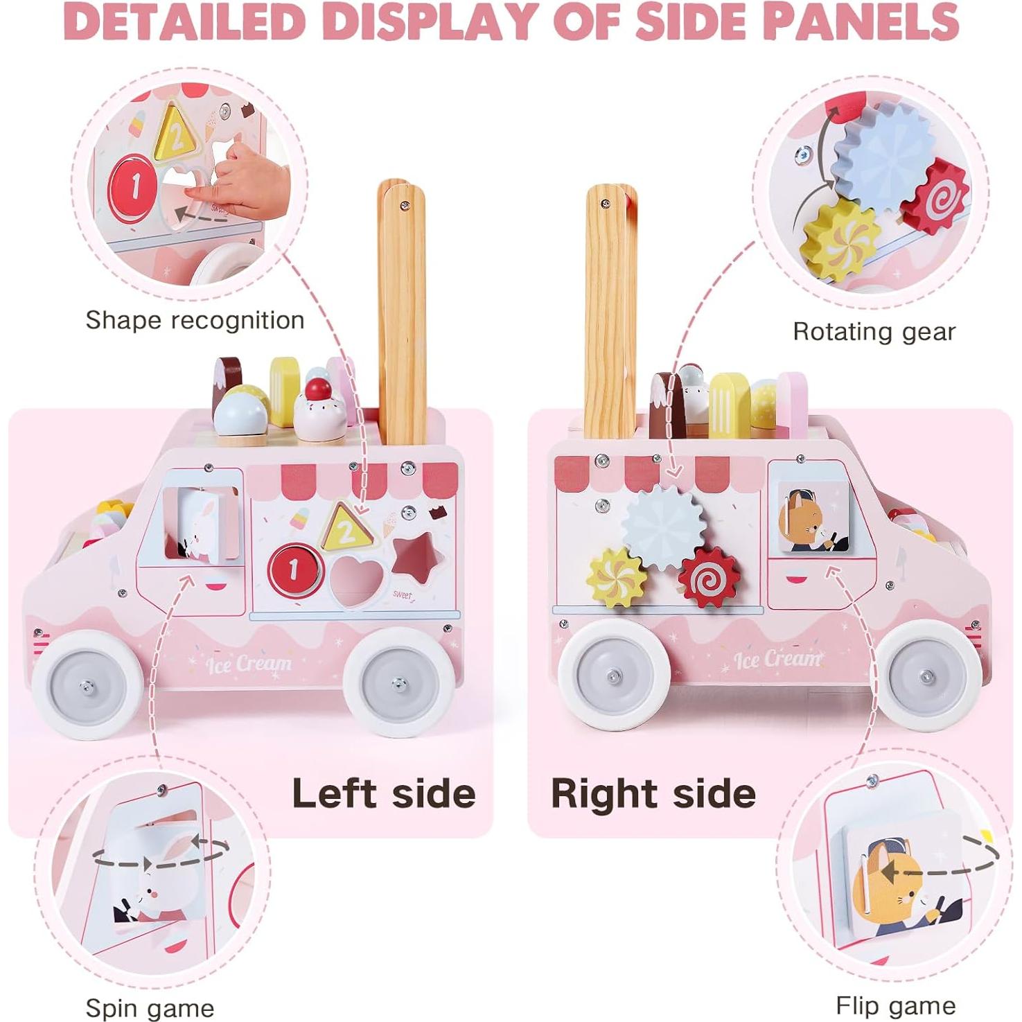 Andador de Madera labebe para Bebés 12M+ con Actividades Rosa