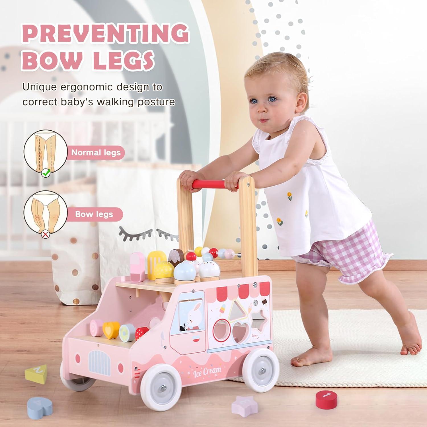 Andador de Madera labebe para Bebés 12M+ con Actividades Rosa