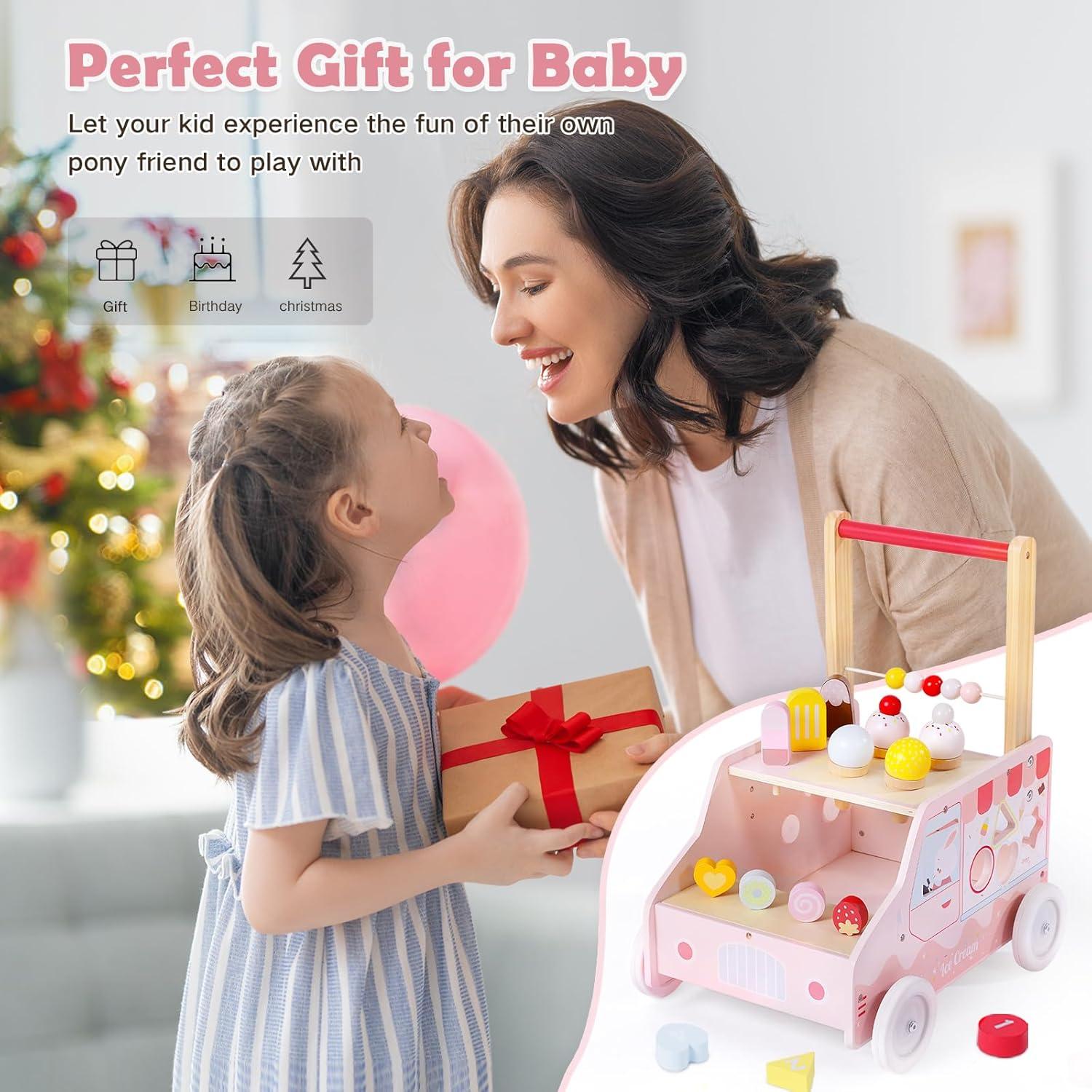 Andador de Madera labebe para Bebés 12M+ con Actividades Rosa