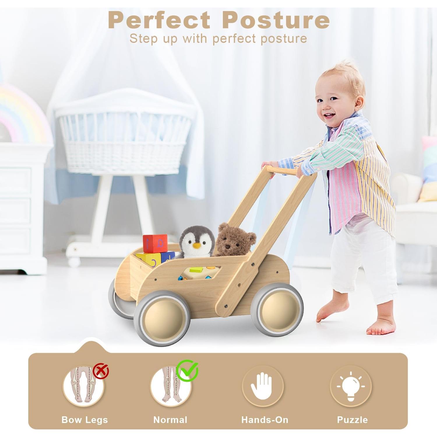 Andador de Madera WyfKyd Ajustable para Bebés 12-36 Meses