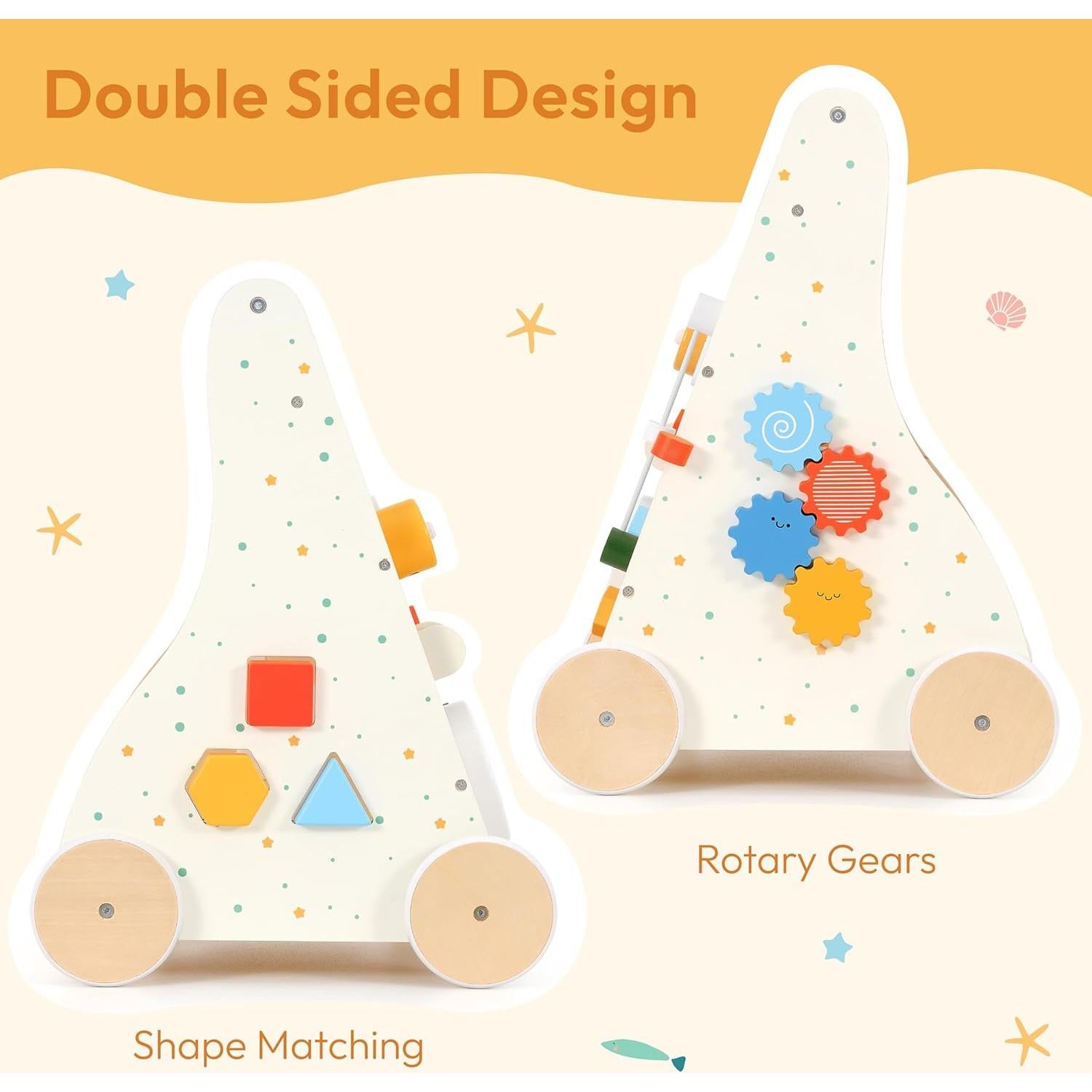 Carrito de empuje de madera Montessori K12410 para bebés 1-3 años