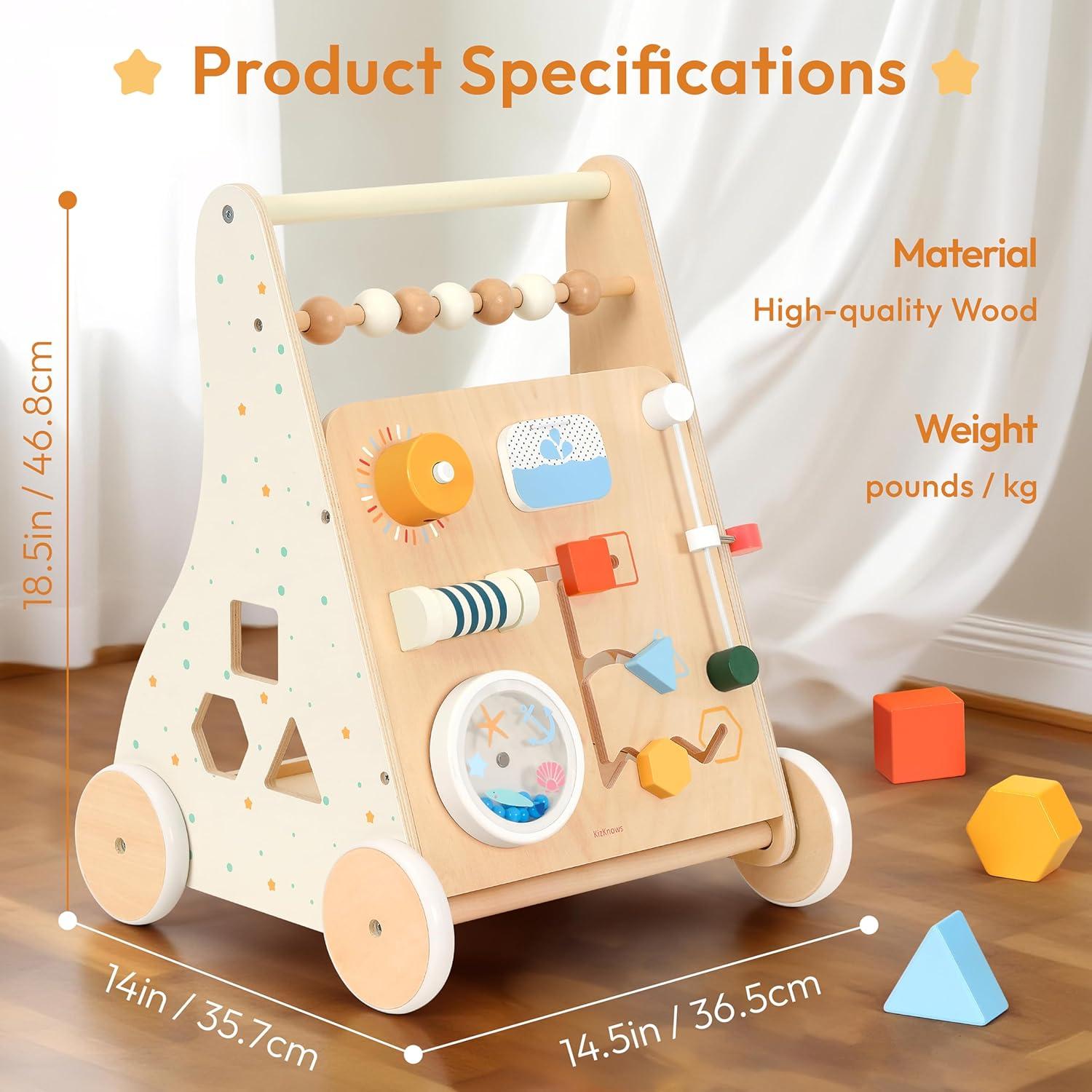 Carrito de empuje de madera Montessori K12410 para bebés 1-3 años