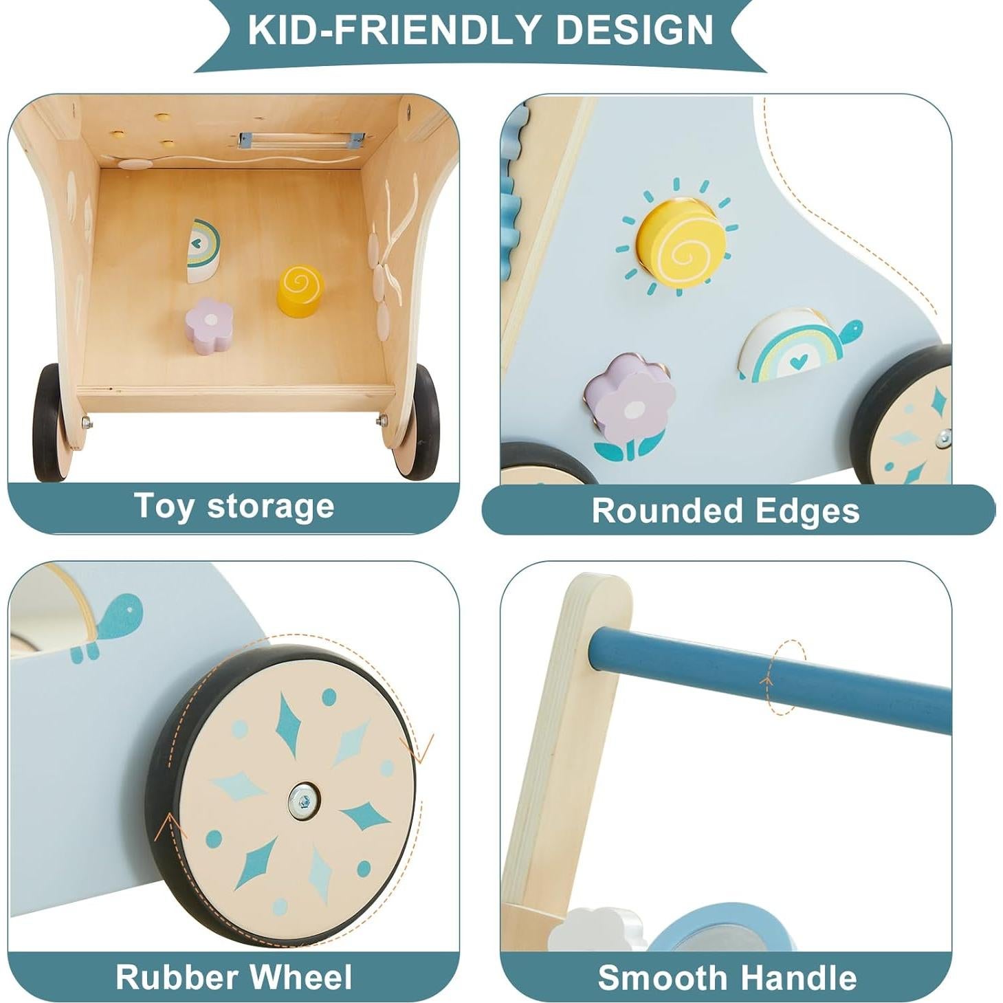 Andador de Madera Beright Multifuncional para Bebés 33x30x56cm