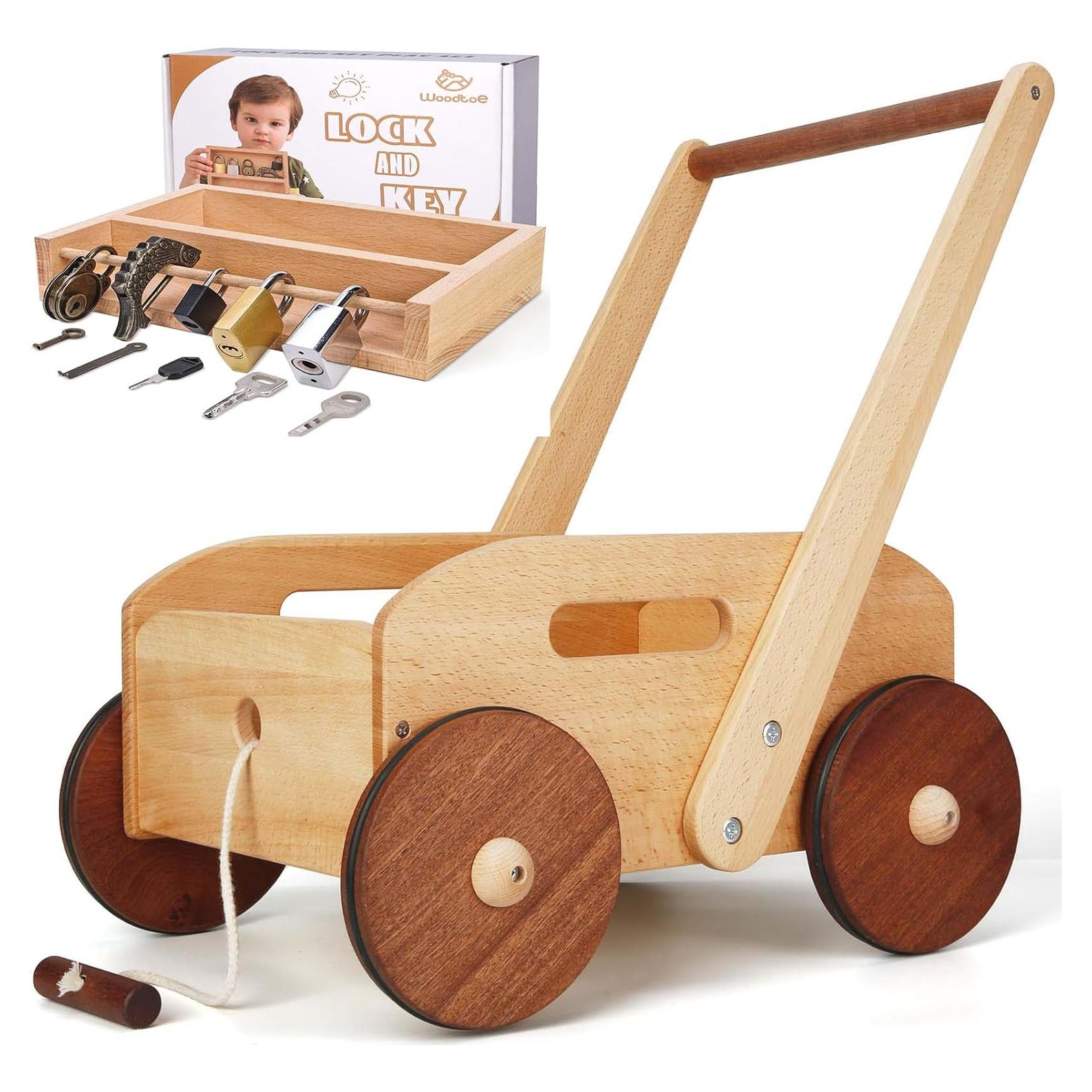 Andador de Madera Ajustable para Bebés Woodtoe con Juguete Montessori