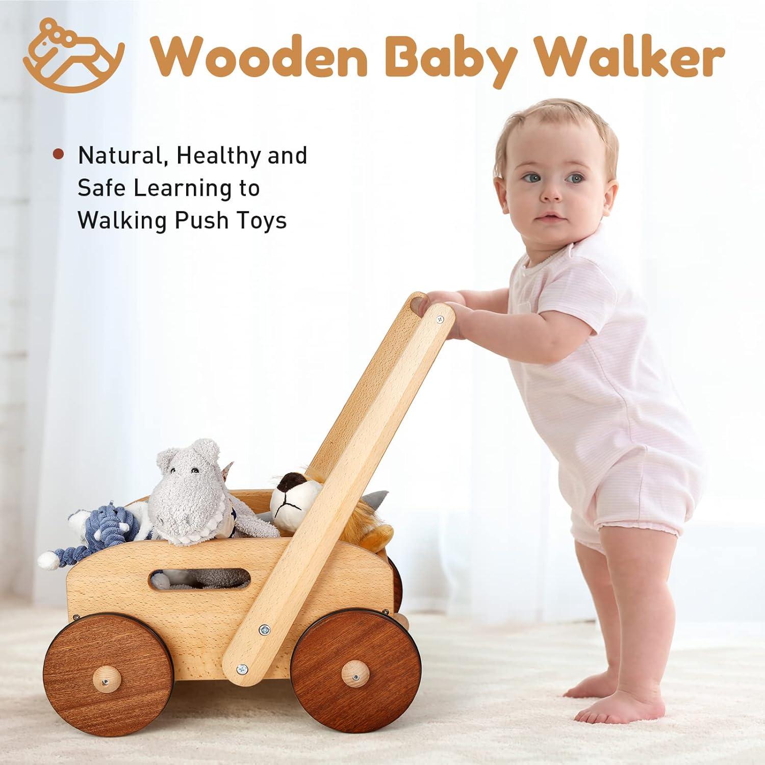 Andador de Madera Ajustable para Bebés Woodtoe con Juguete Montessori
