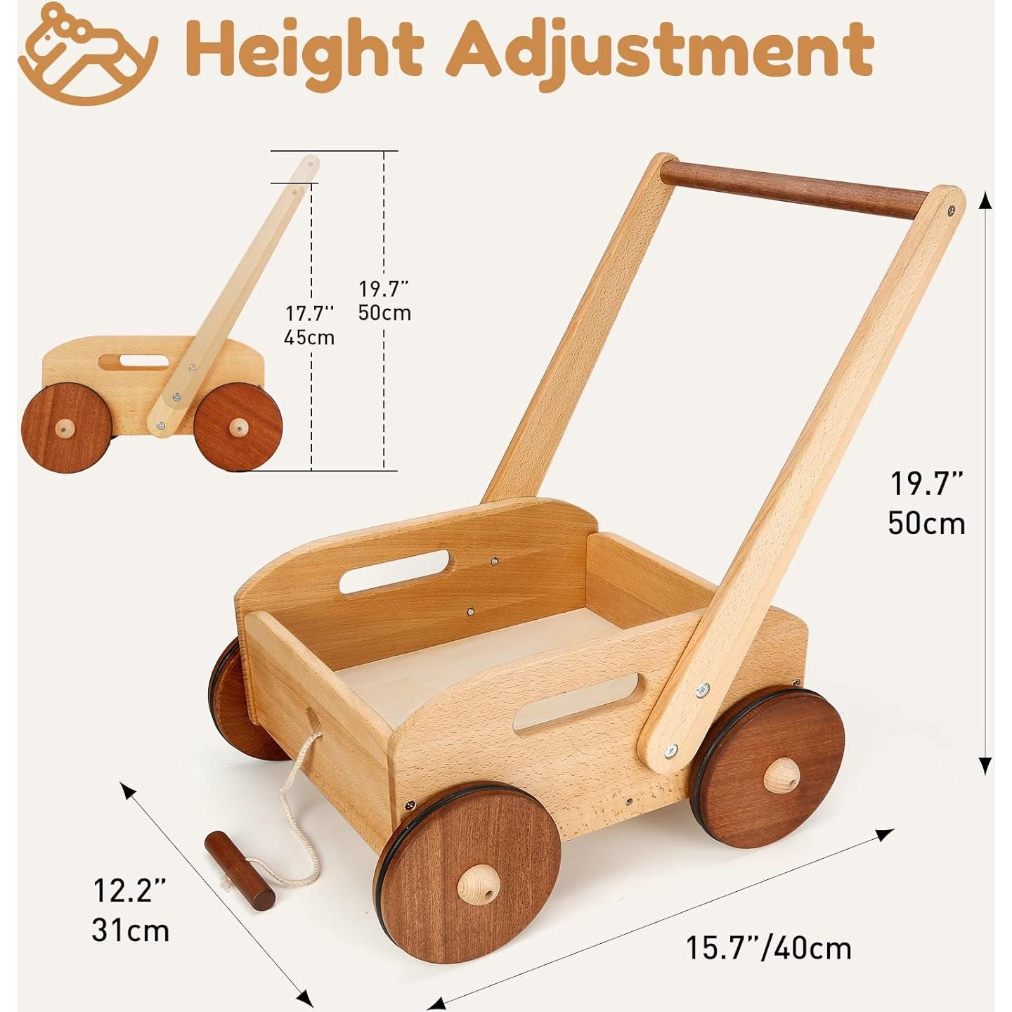 Andador de Madera Ajustable para Bebés Woodtoe con Juguete Montessori