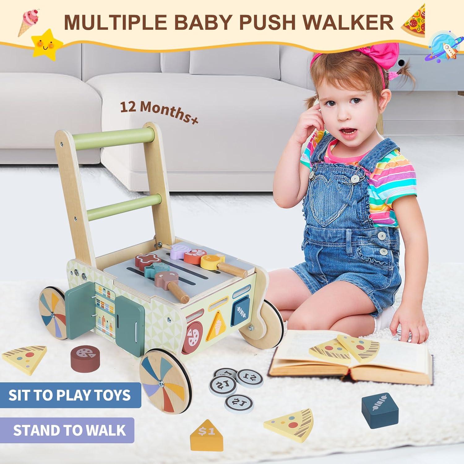 Andador de Madera Montessori para Bebés con Juguetes Interactivos