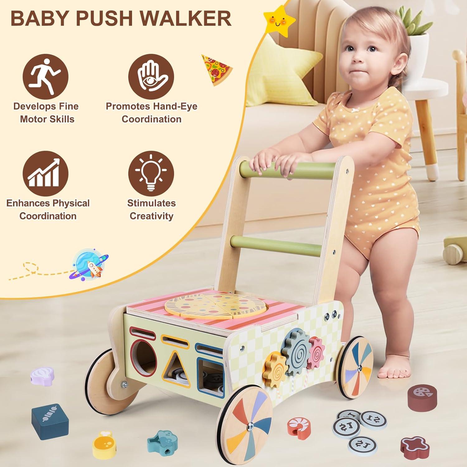 Andador de Madera Montessori para Bebés con Juguetes Interactivos