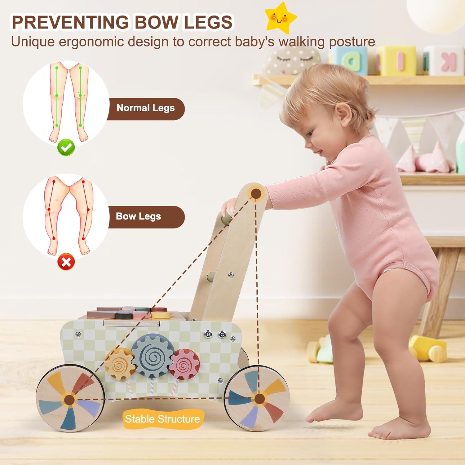 Andador de Madera Montessori para Bebés con Juguetes Interactivos