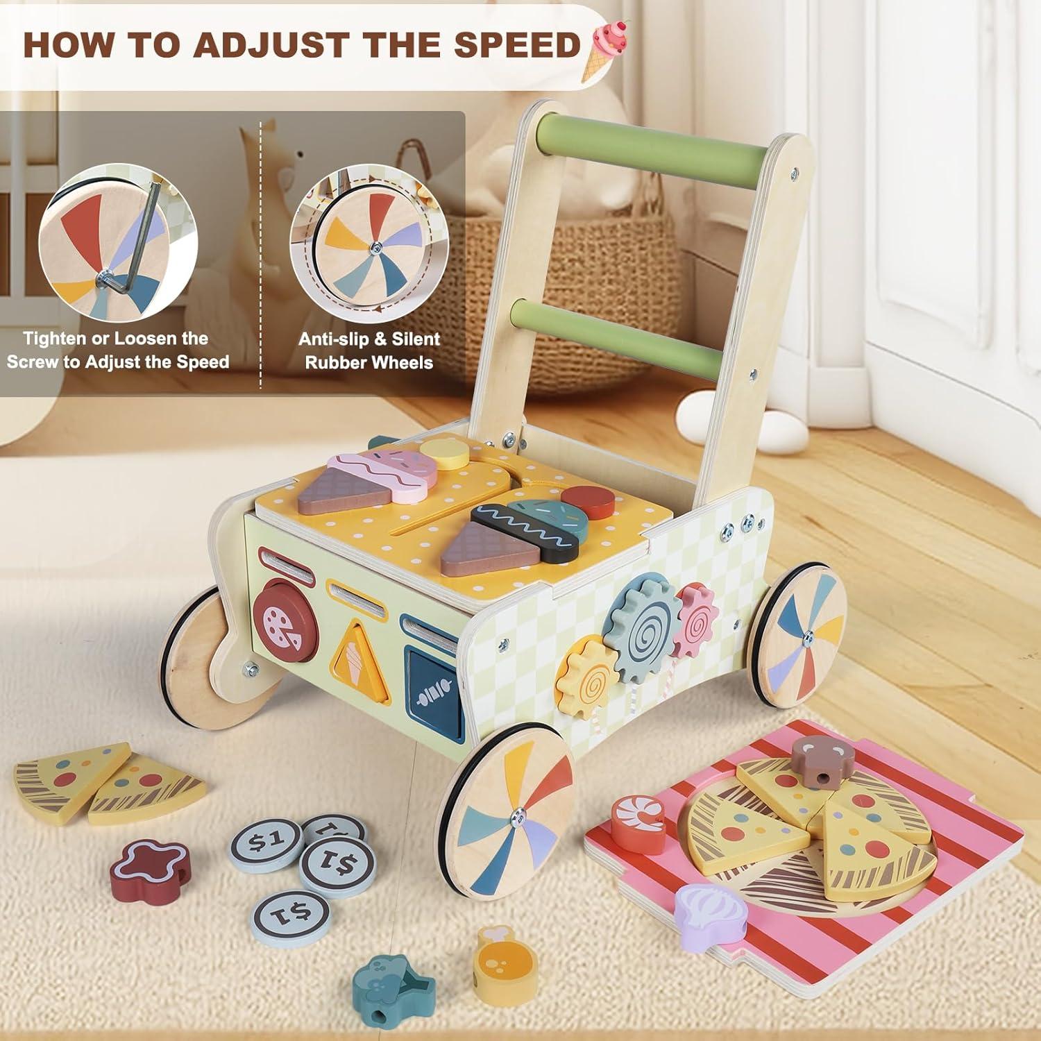 Andador de Madera Montessori para Bebés con Juguetes Interactivos