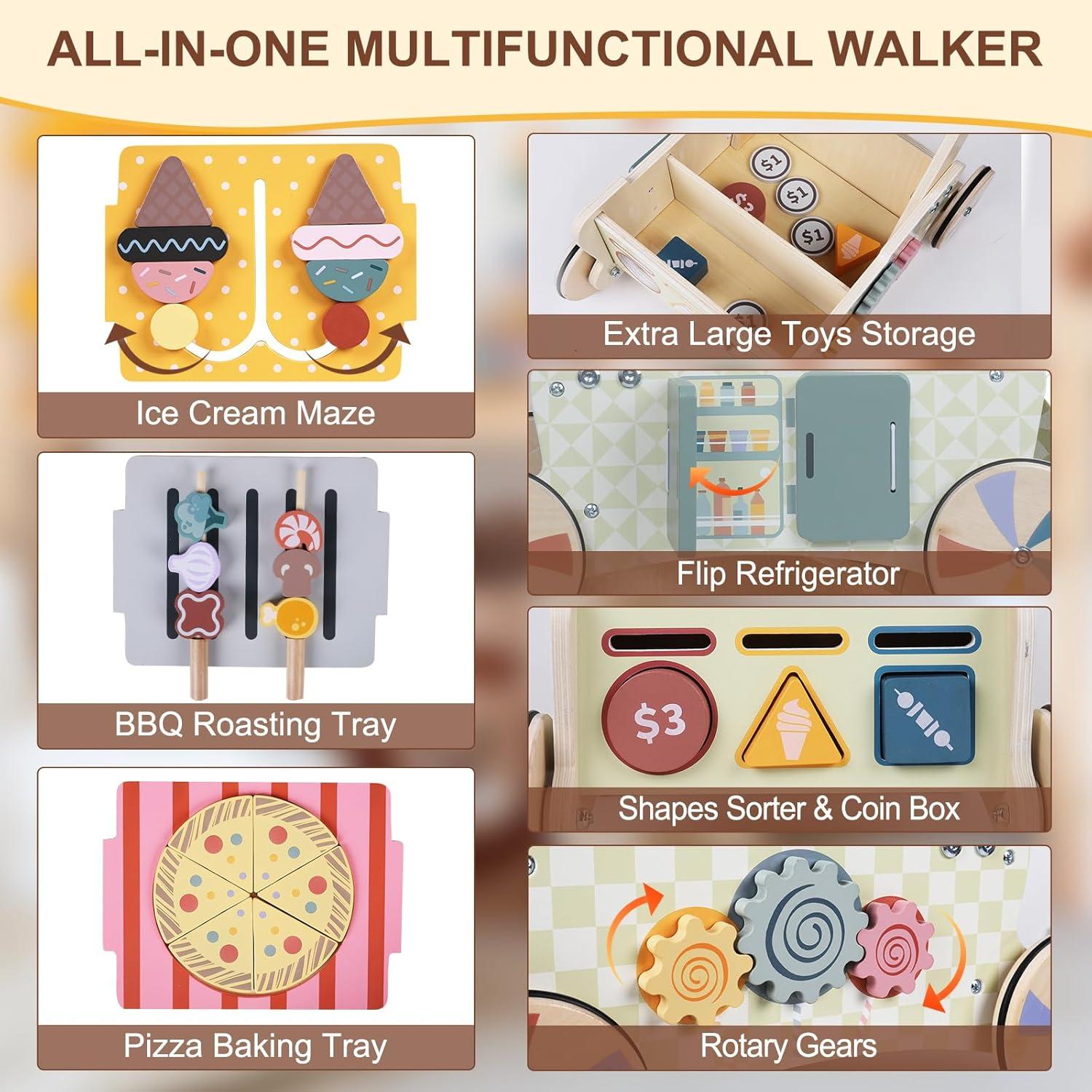 Andador de Madera Montessori para Bebés con Juguetes Interactivos