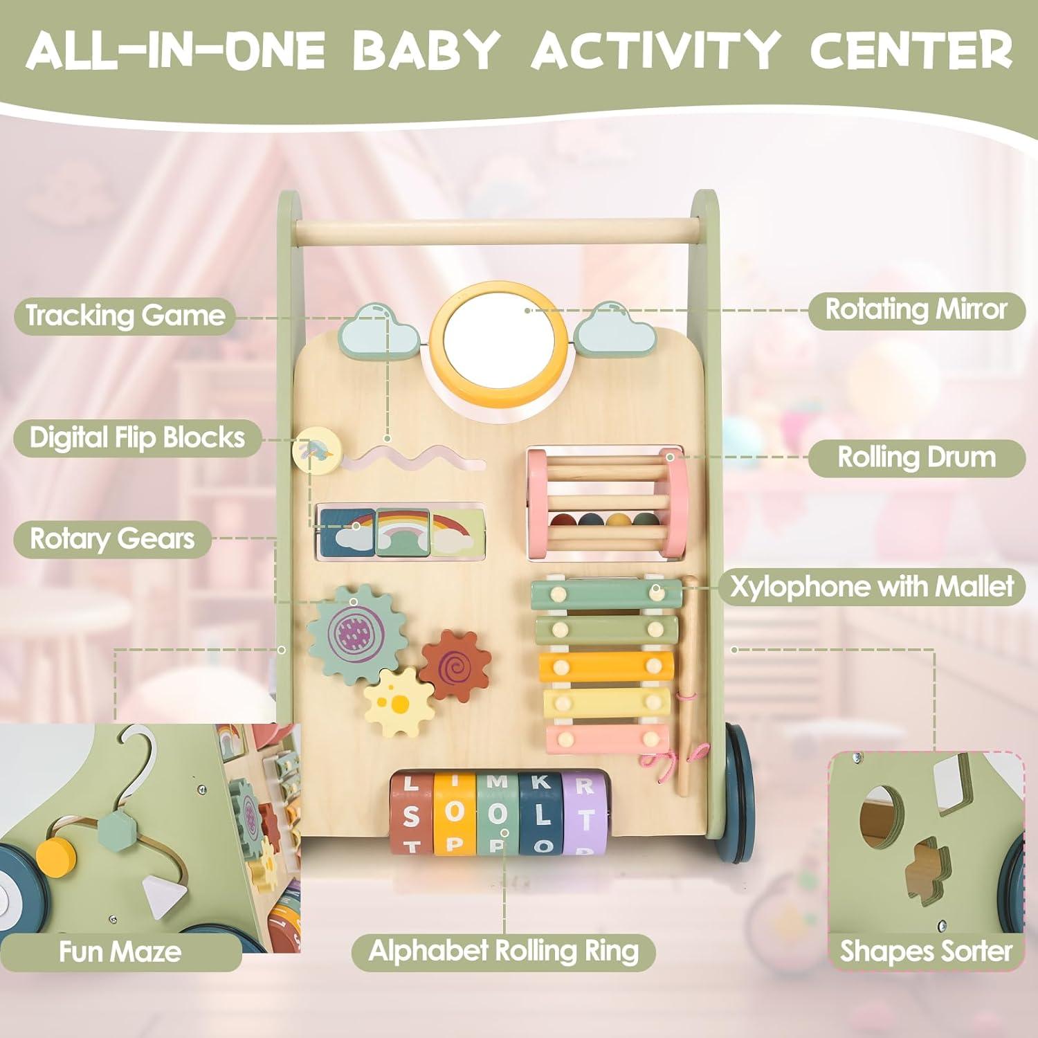 Andador de Madera Montessori para Bebés con Juguetes Interactivos