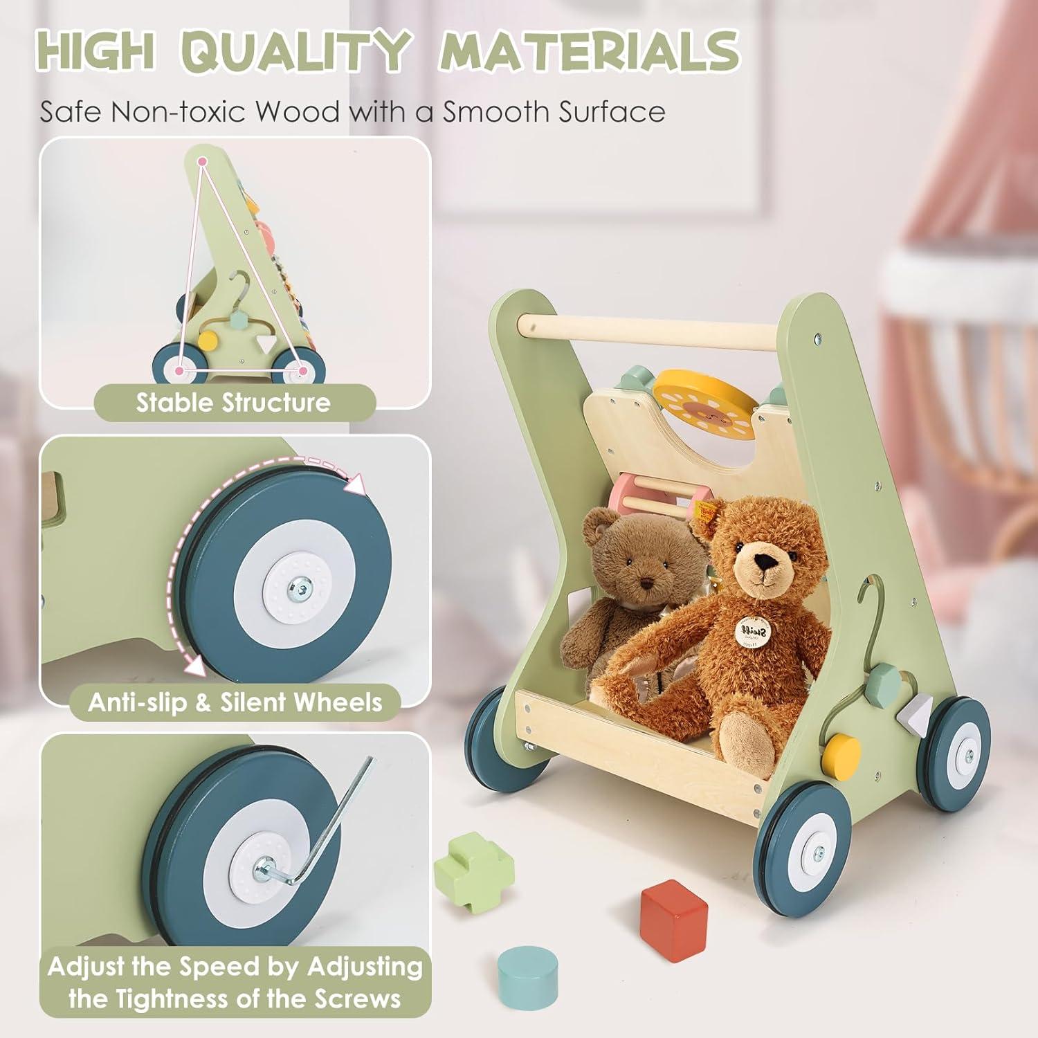 Andador de Madera Montessori para Bebés con Juguetes Interactivos