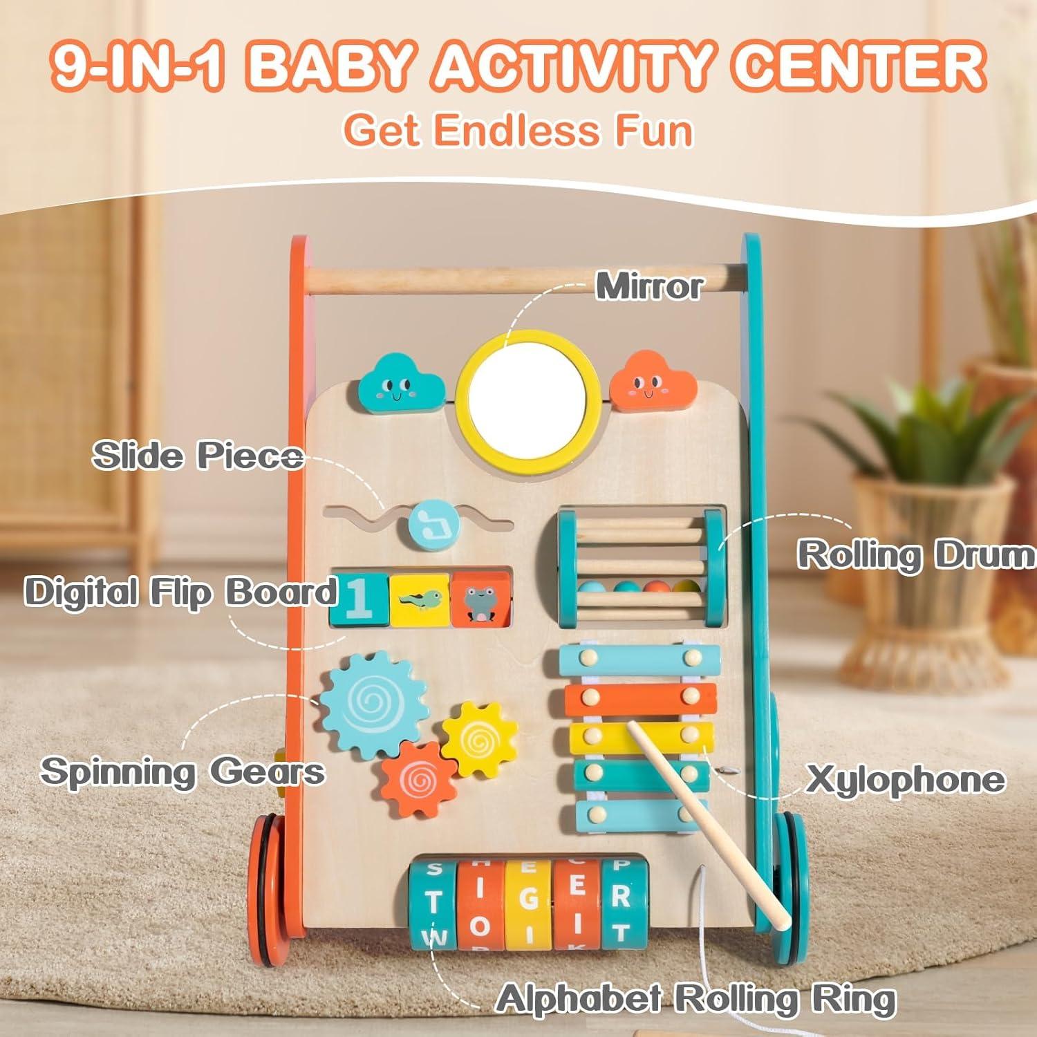 Andador de Madera LOL-FUN con Ruedas para Bebés 6-12 Meses